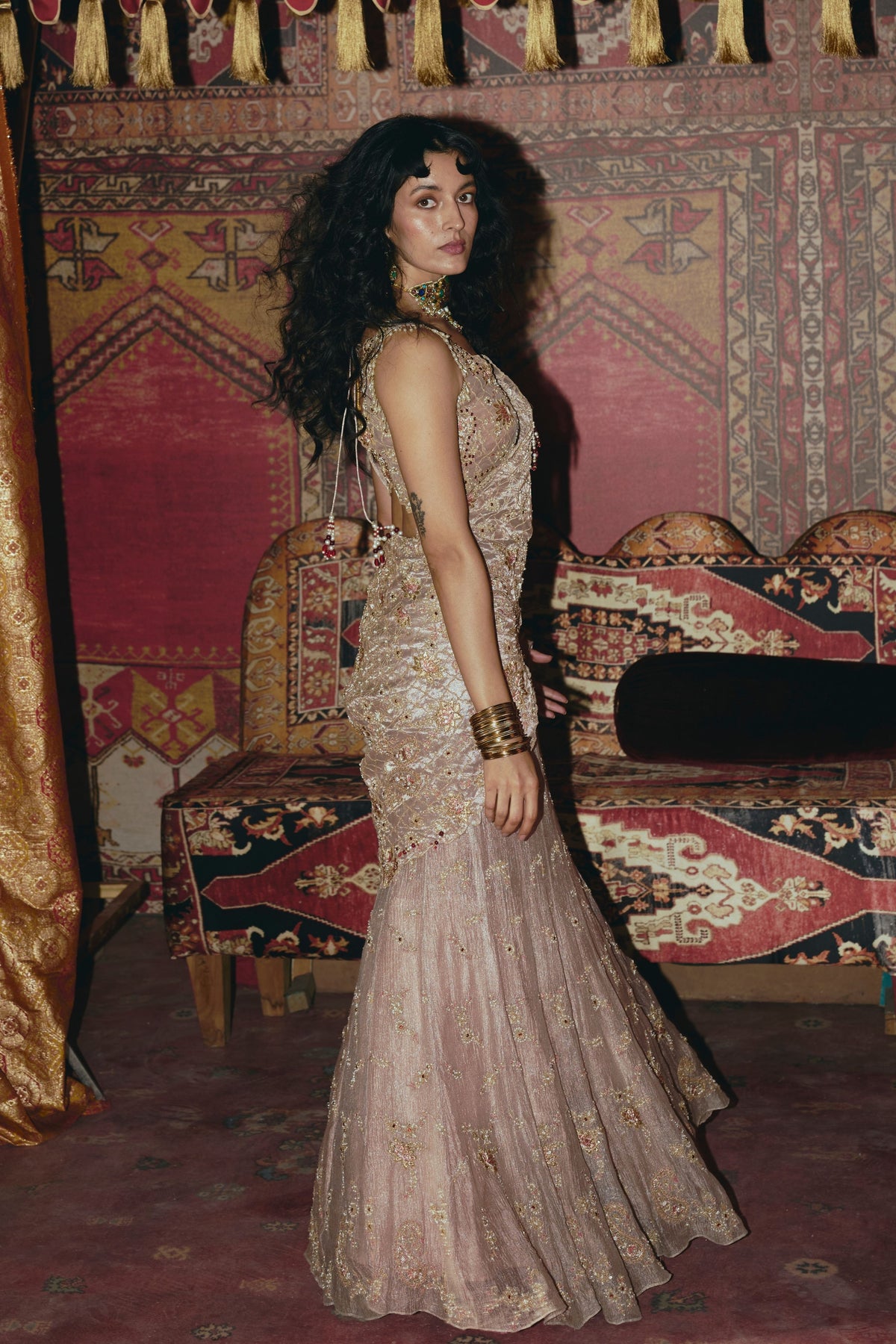 Rose Gold Drape Saree Set