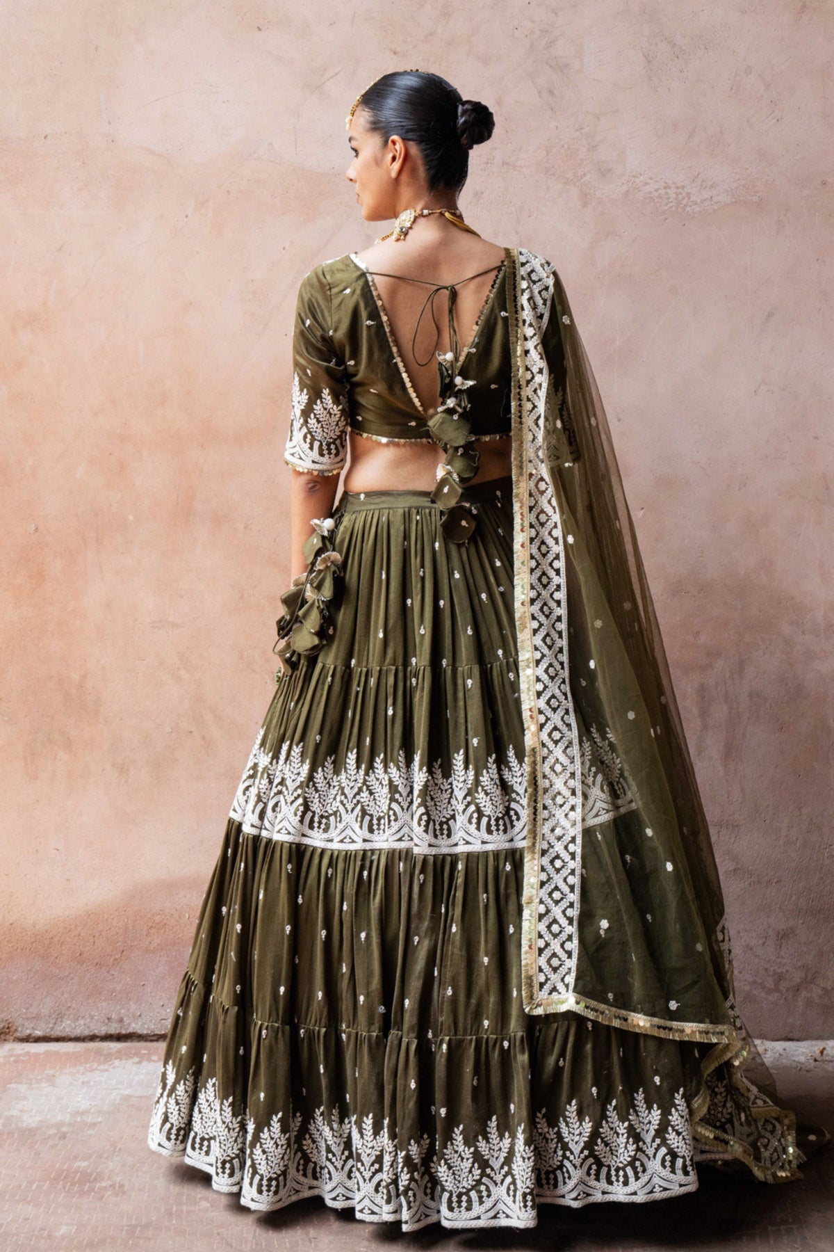 Olive Maharani Forest Lehenga Set