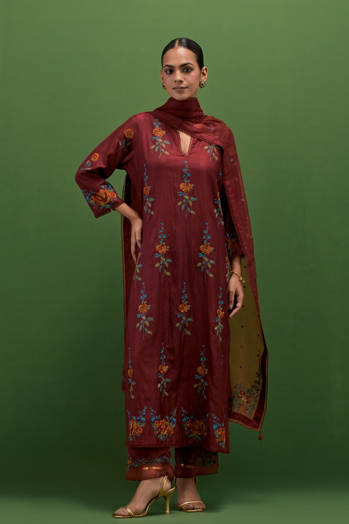 Rosewood Embroidery Straight Kurta Set