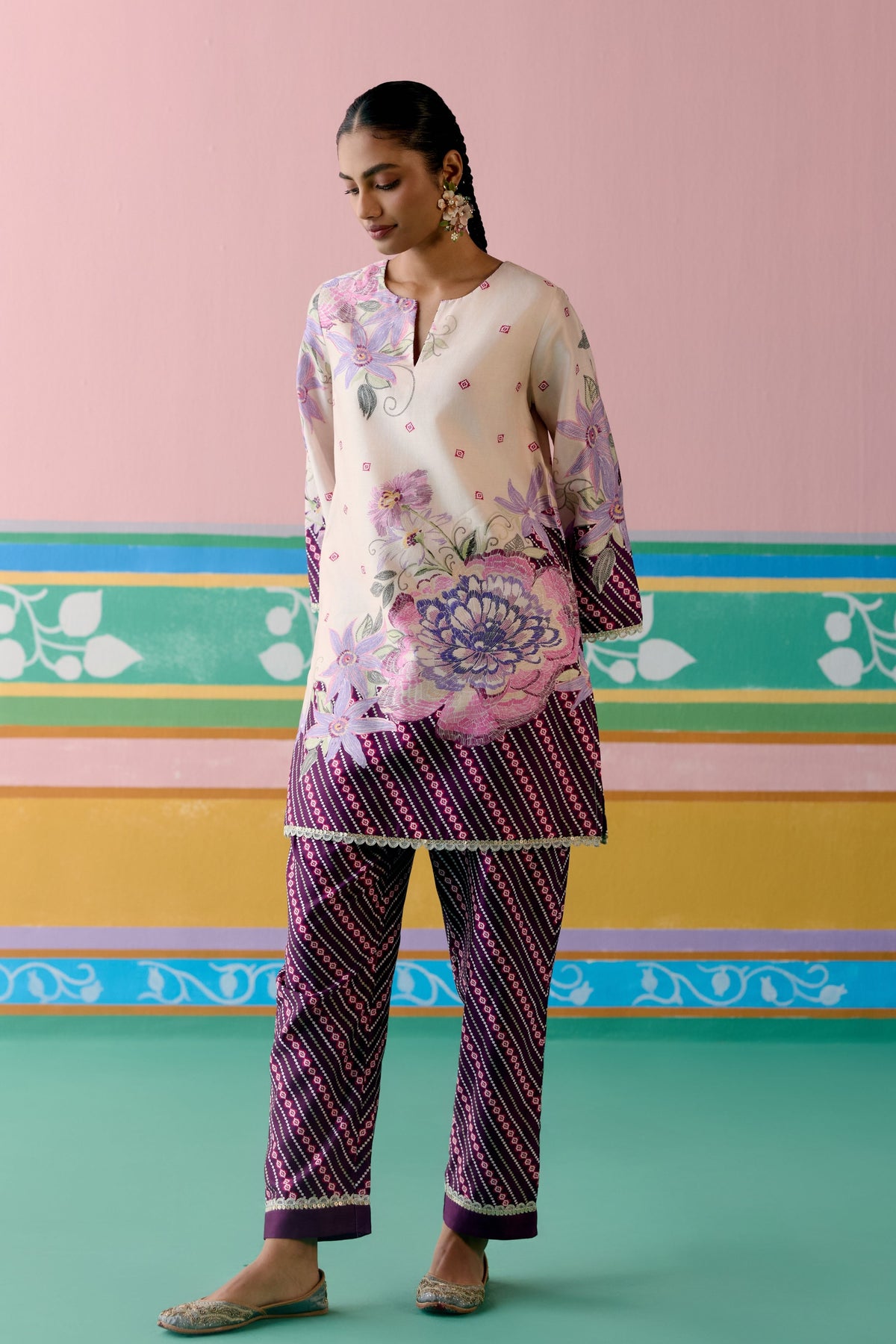 Purple Ikkat Sharara Set