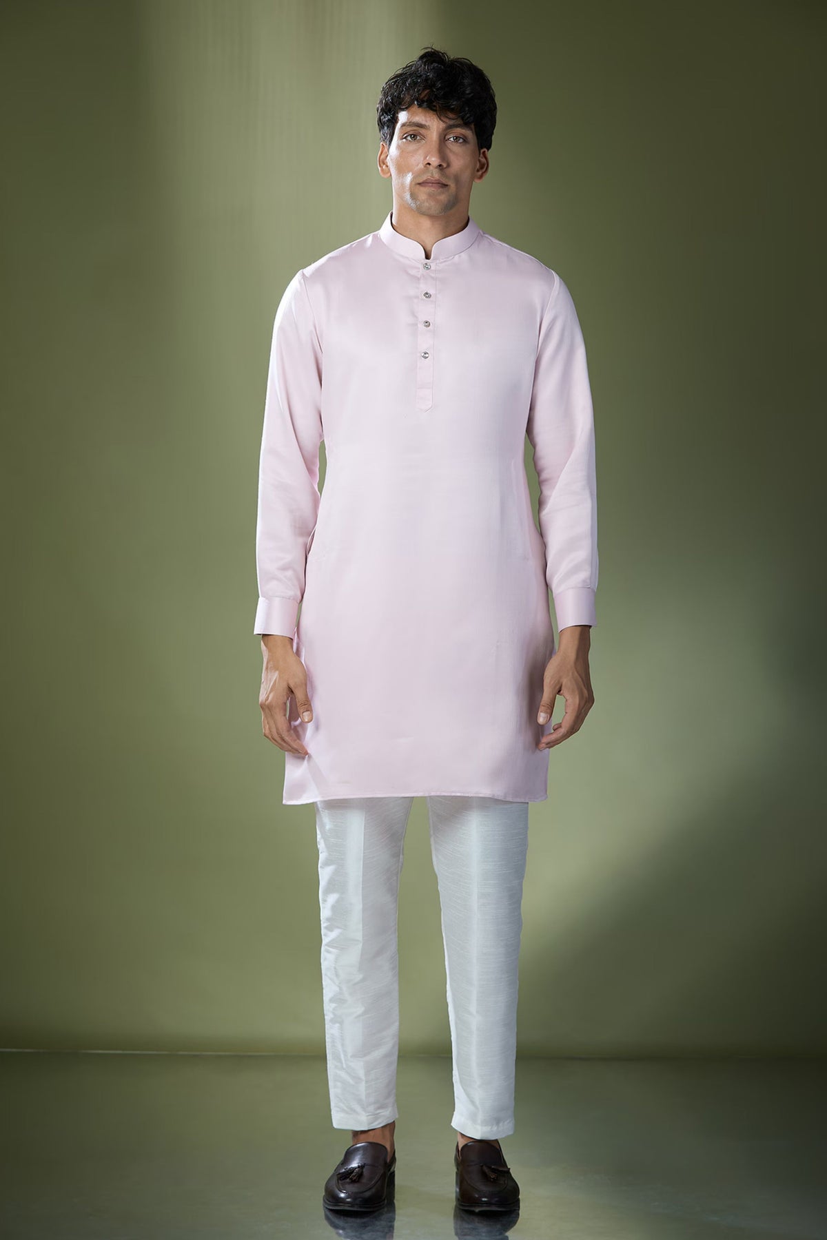 Baby Pink Embroidered Nehru Jacket Set