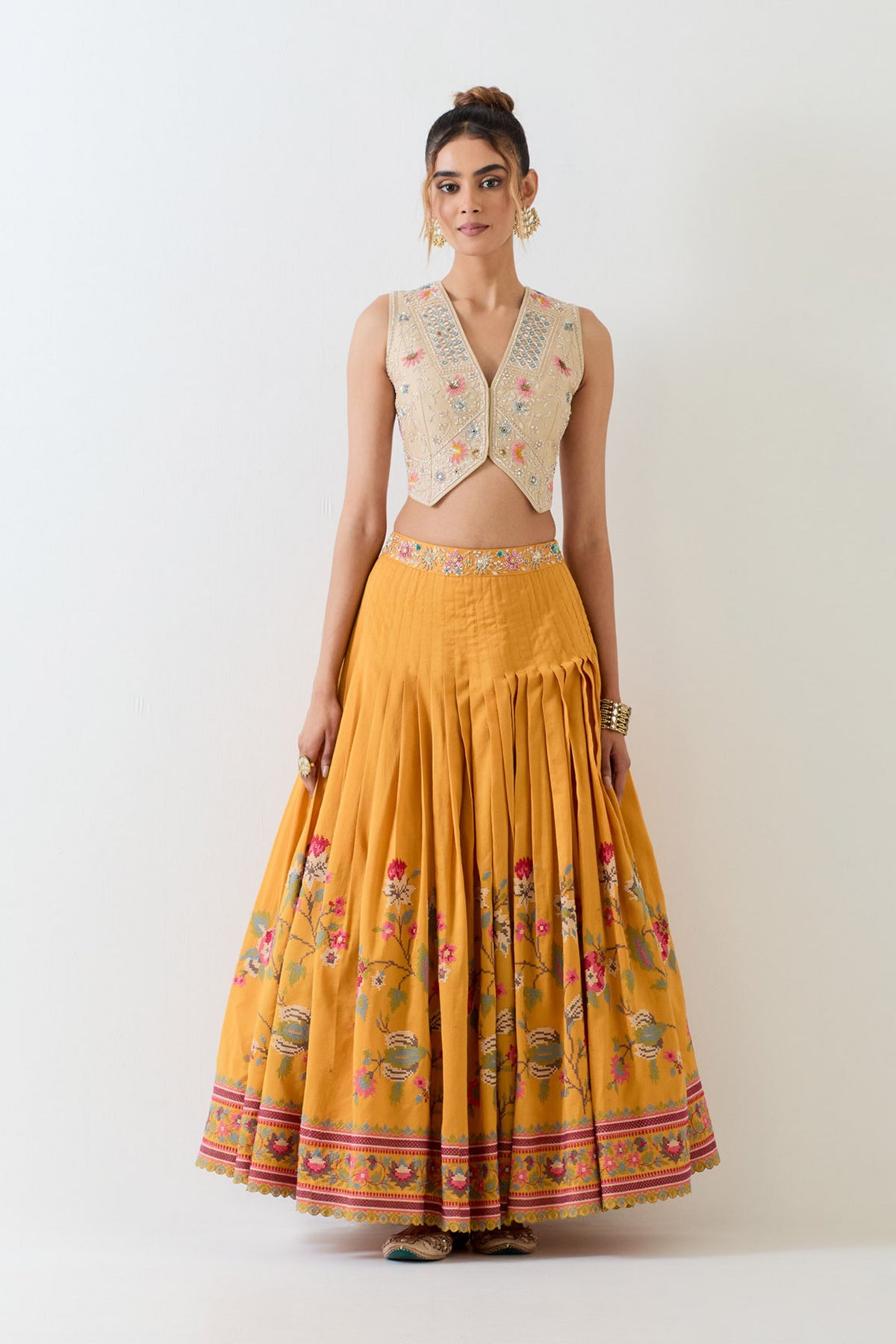 Chanderi Silk  Top and Skirt Set
