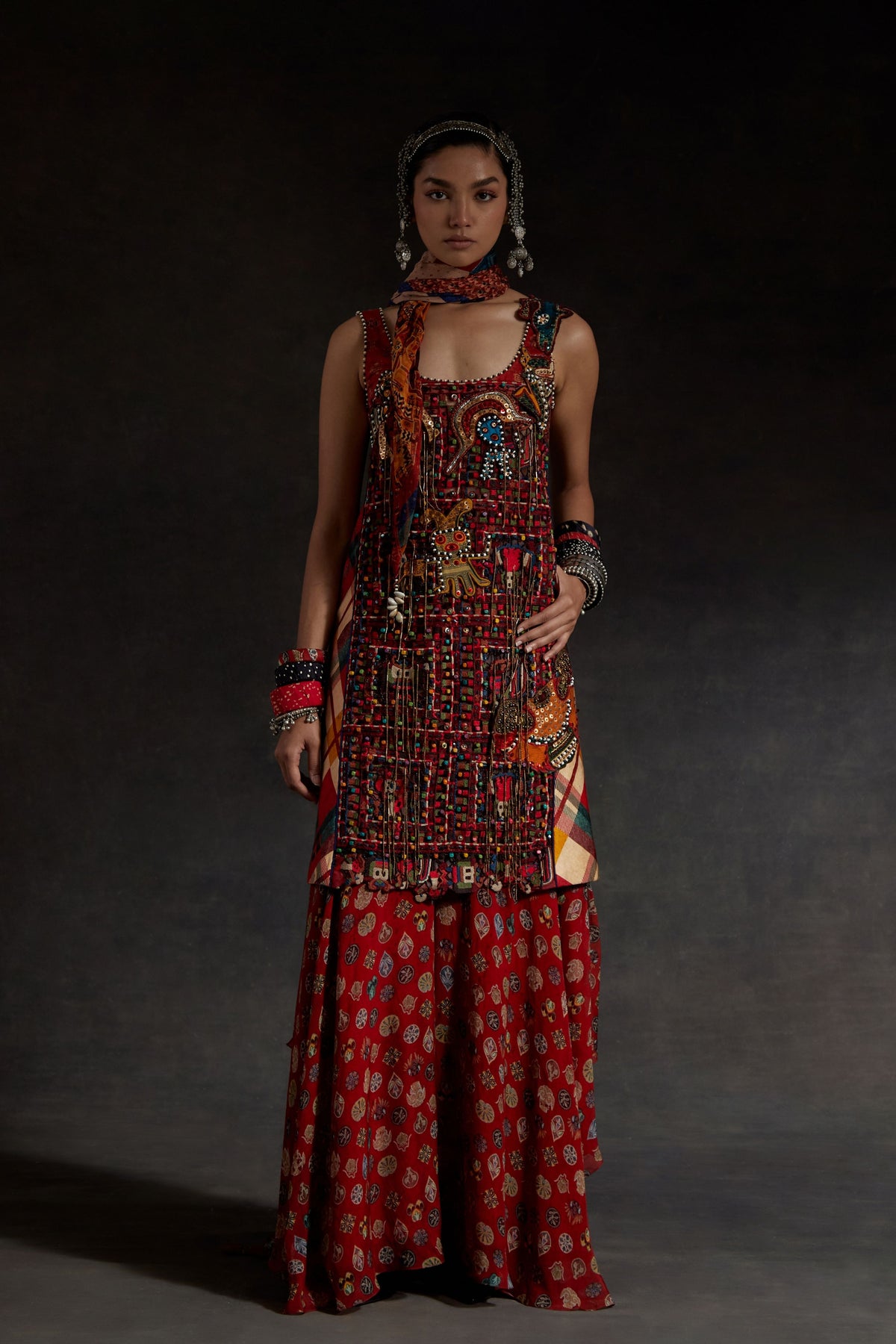 Mehru Skirt Set With Scarf