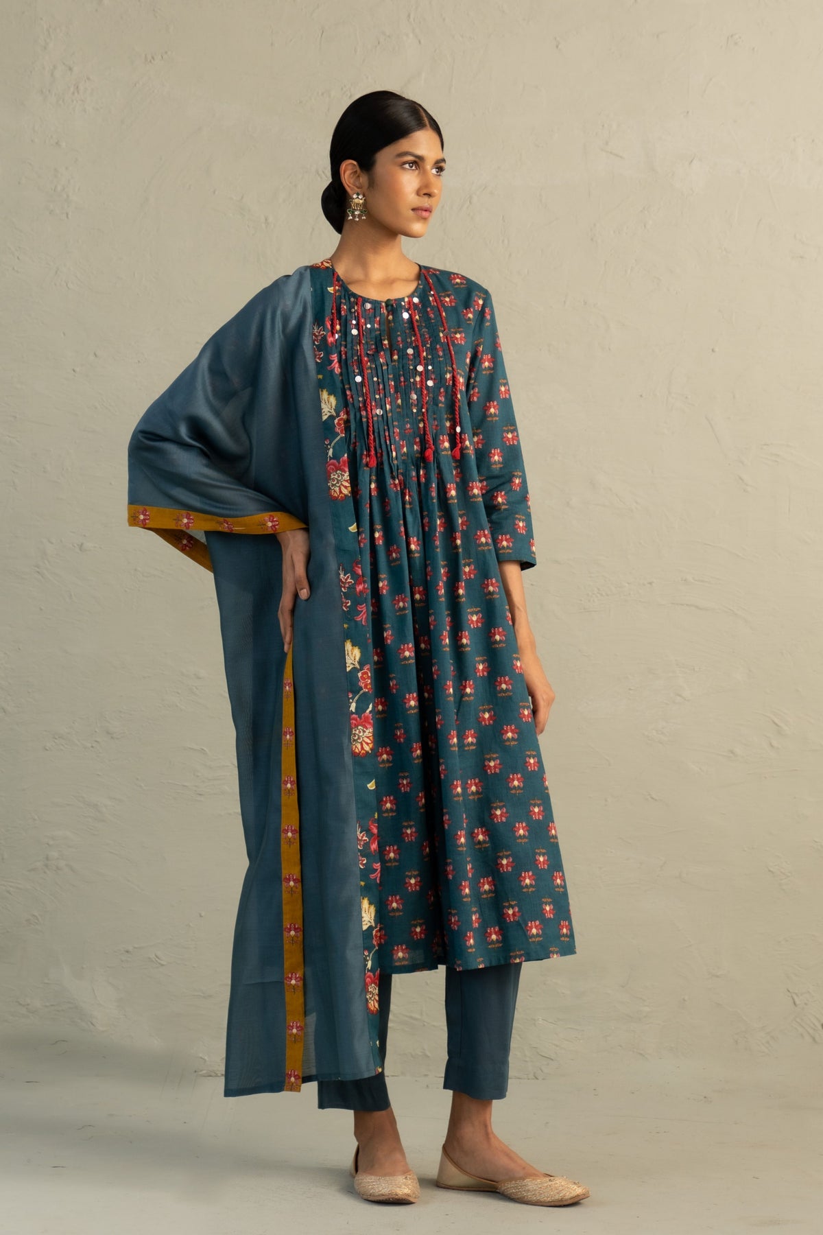 Teal Pintuck Kurta Set