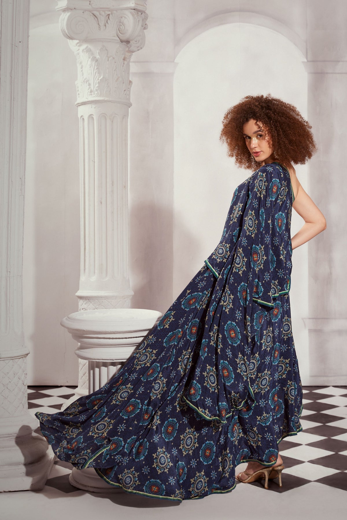 Blue Mosiac One Shoulder Dress