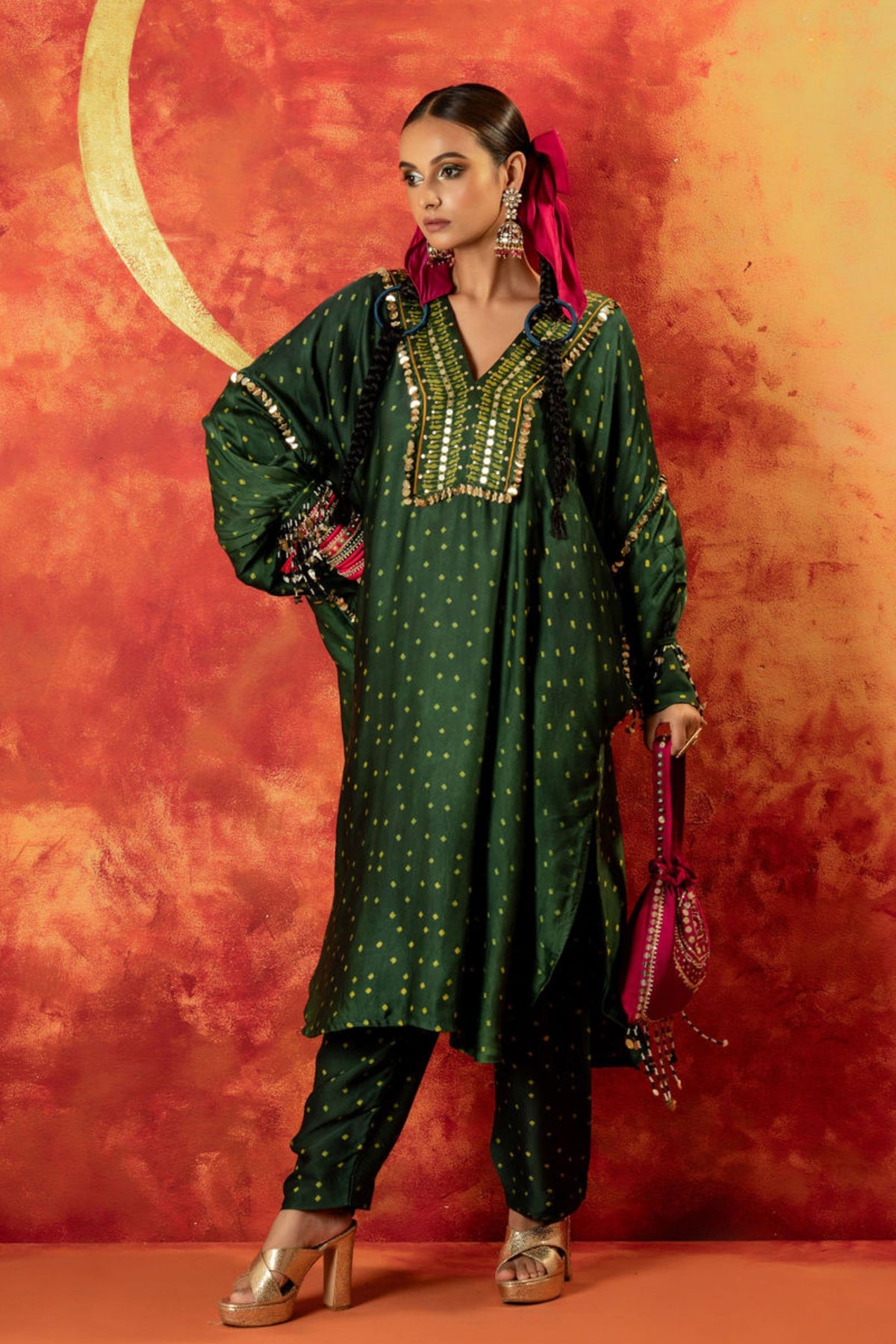 Hira Green Kaftan Set