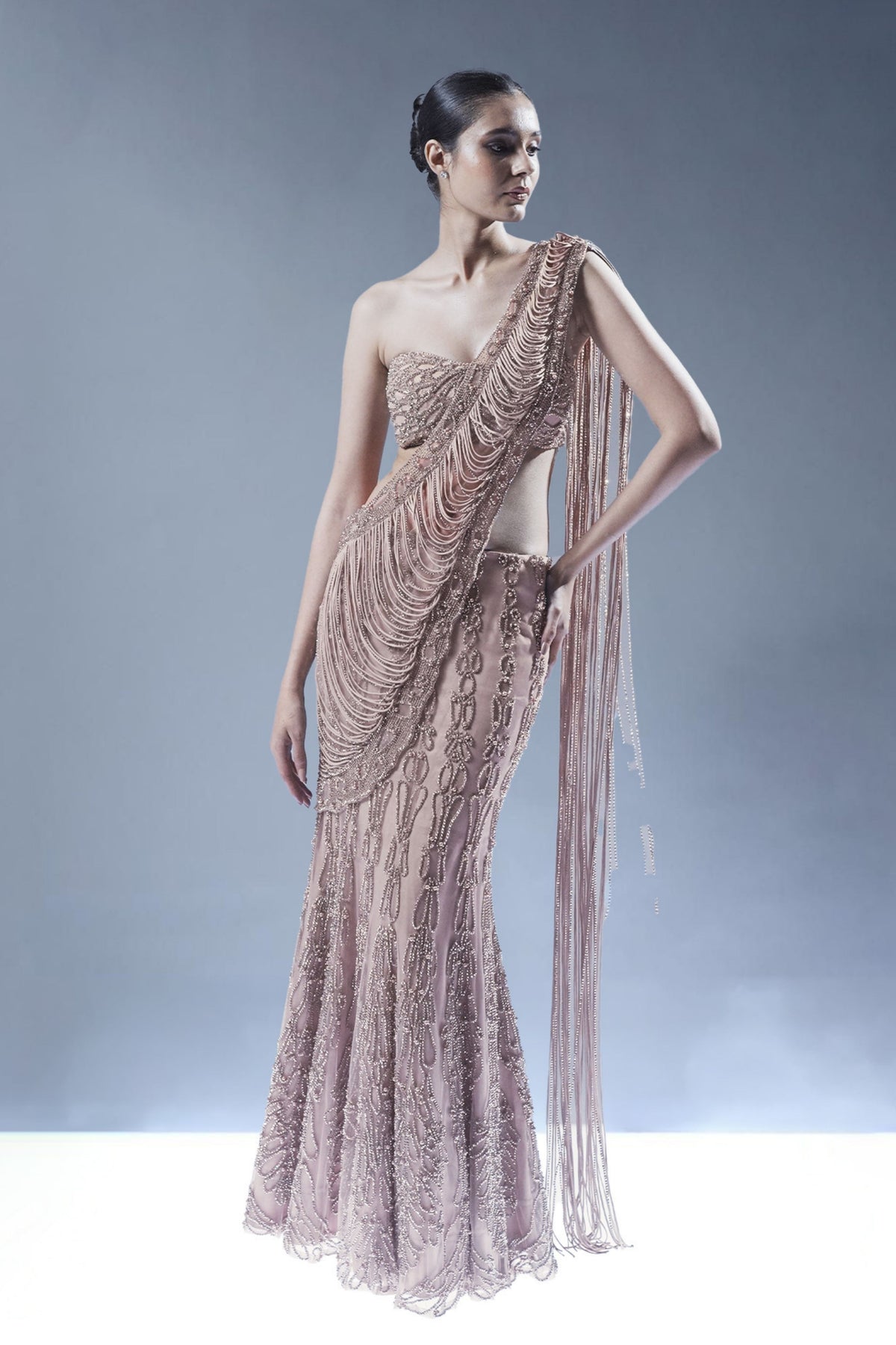 Blush Rose Embellished Drape Saree with Cape