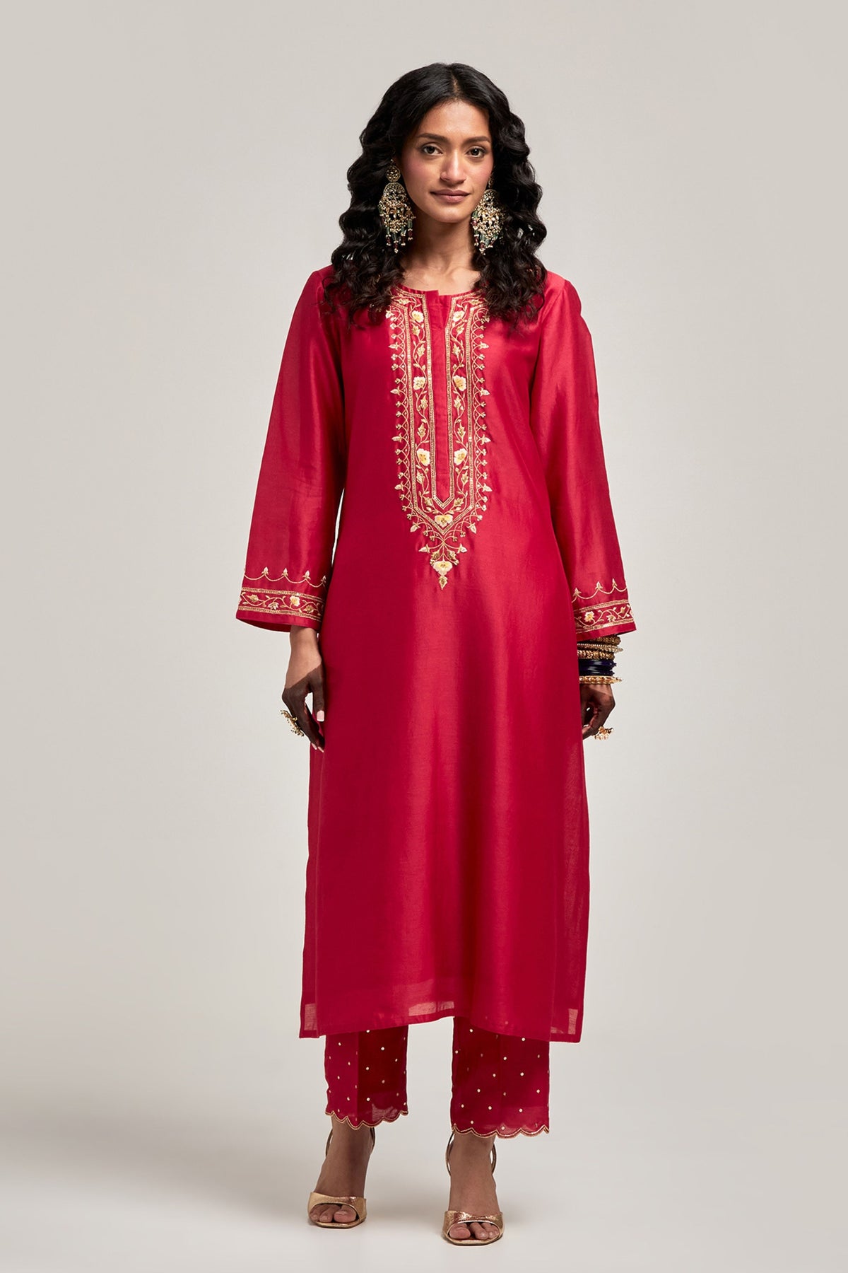 Red Embroidered Kurta Set