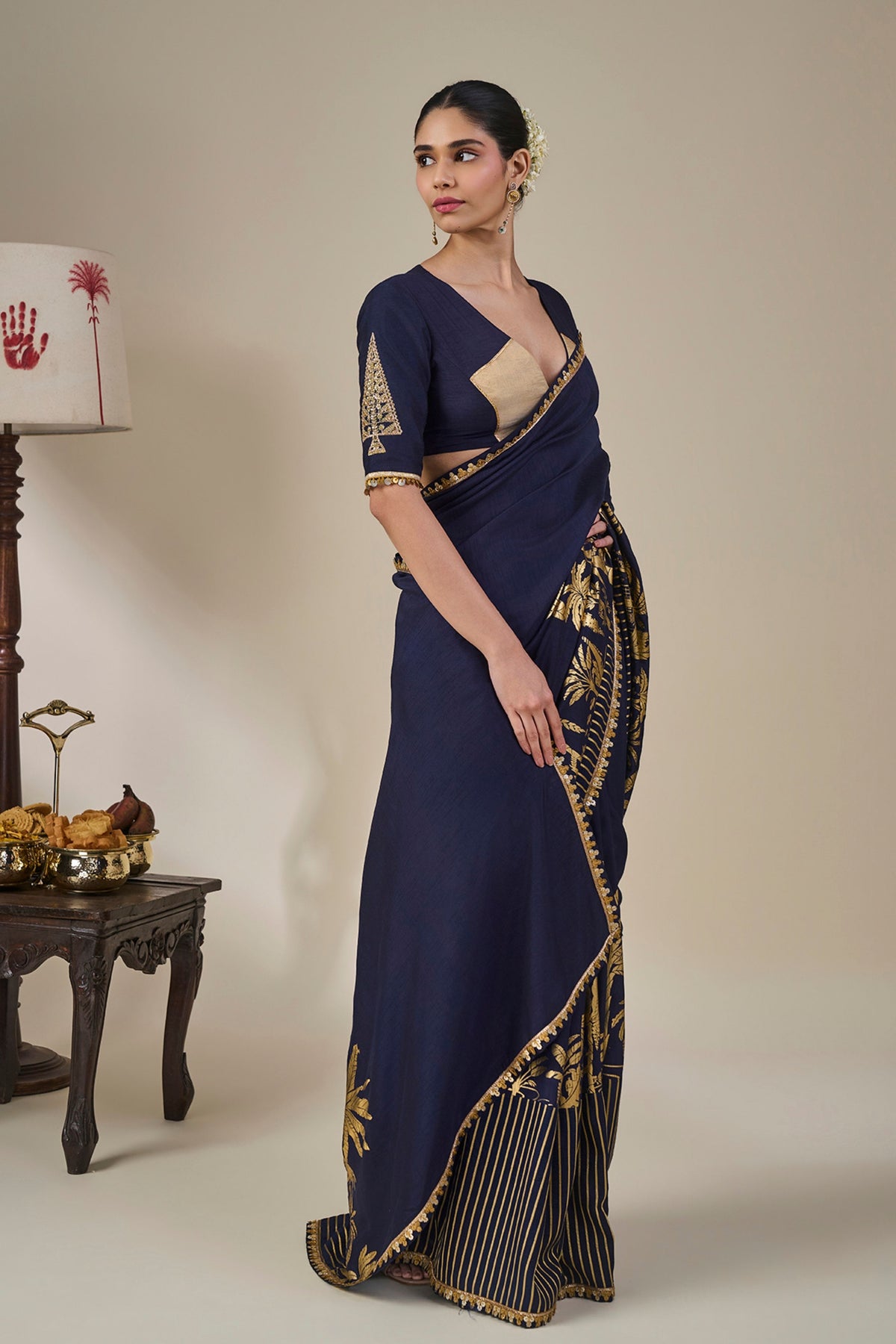 Blue Backwater Postcard Stripe Saree