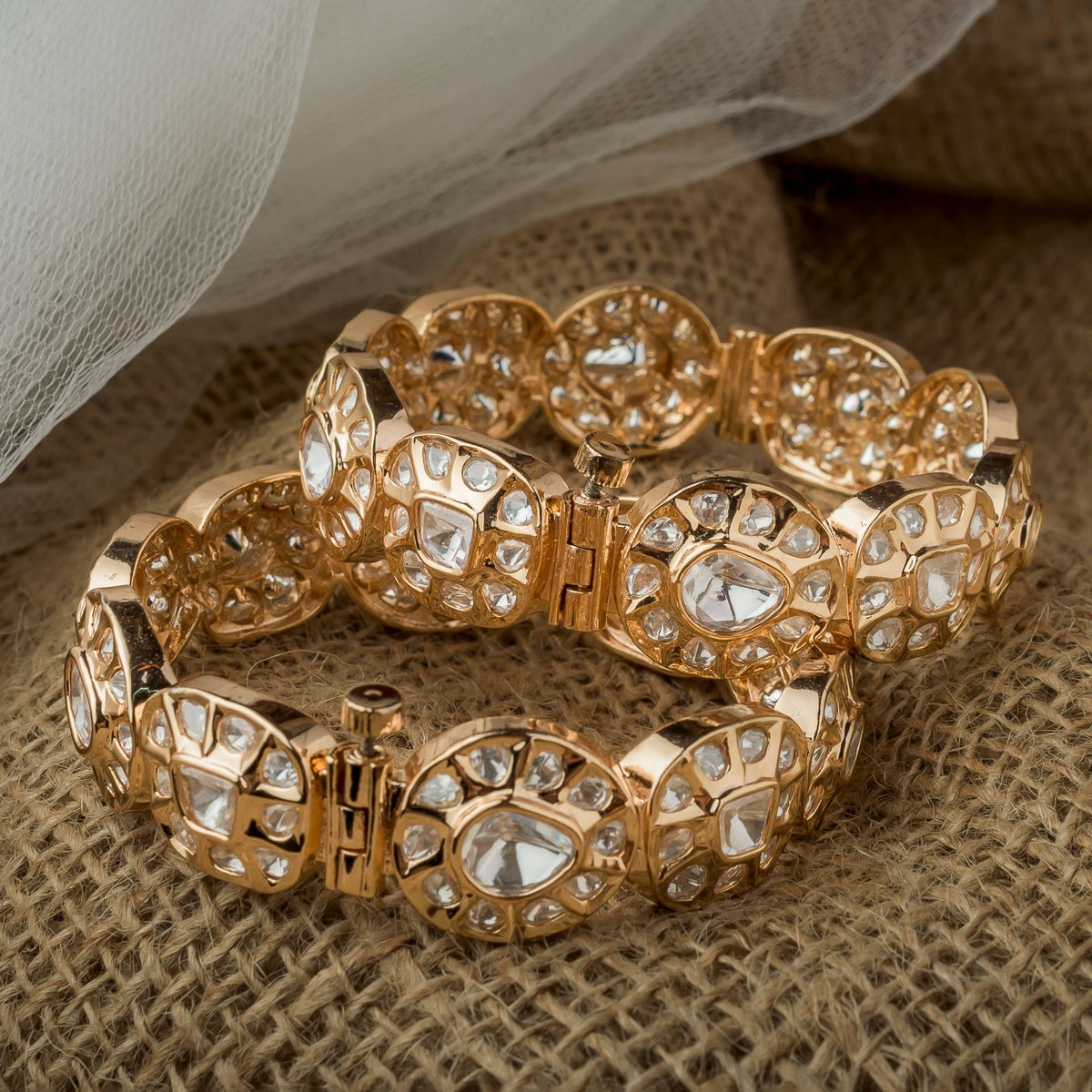 Gold Plated Polki Pair of Bangles