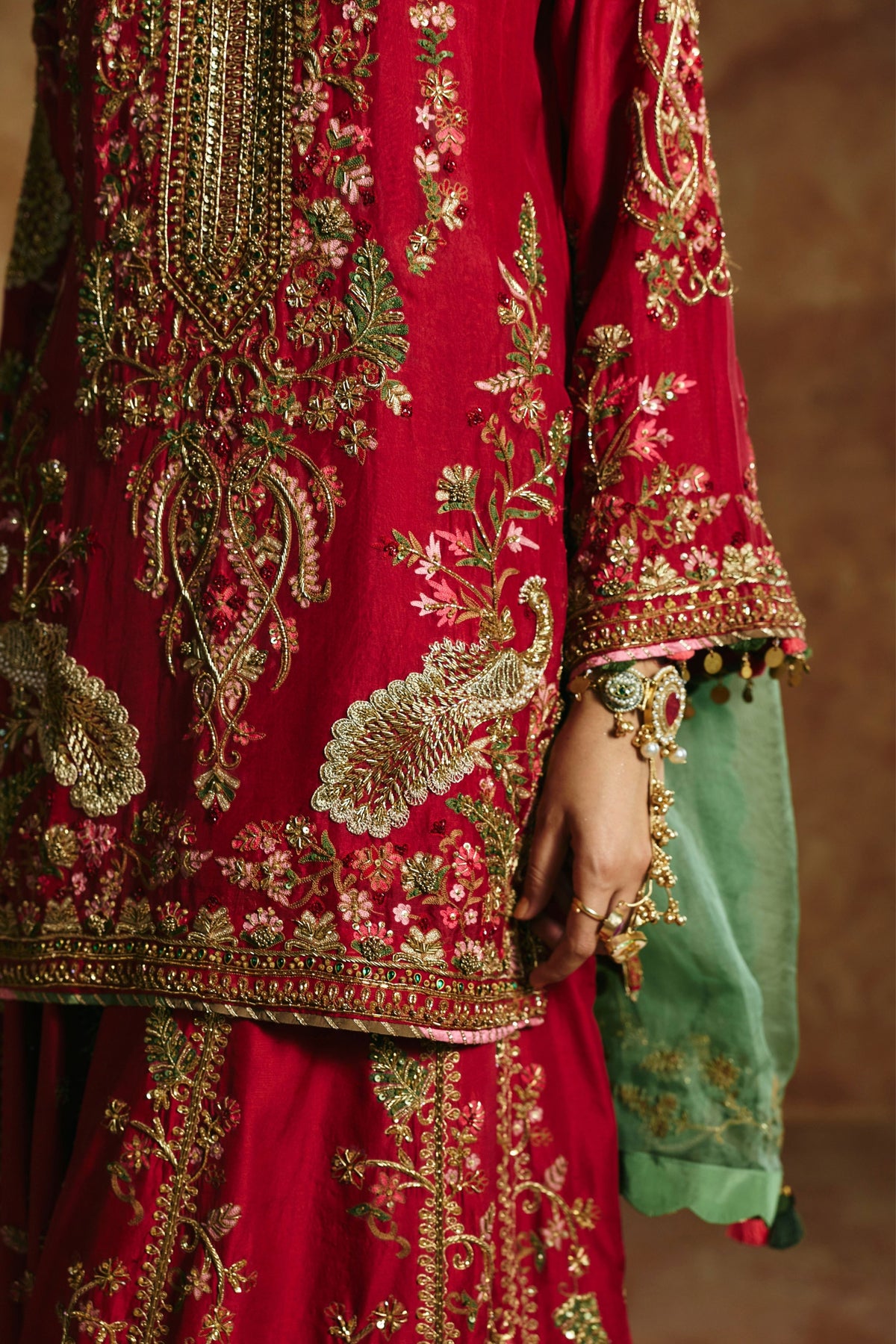 Red Multicoloured Sindh Sharara Set