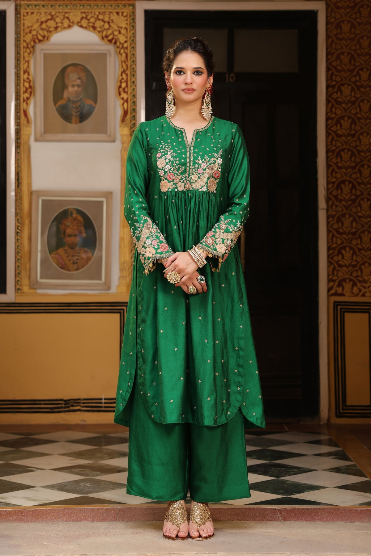 Green Ahista Mayur Kurta Set