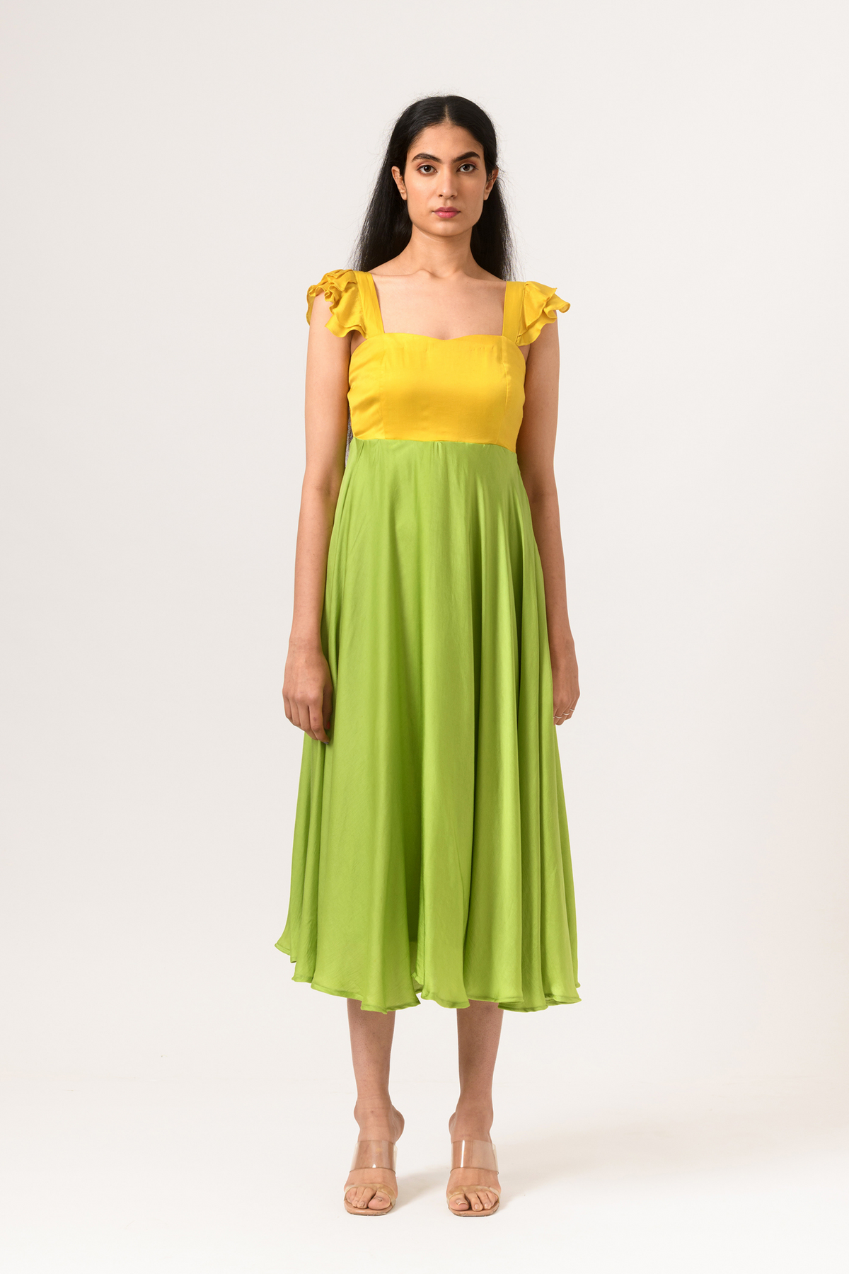 Yellow green umbrella dress