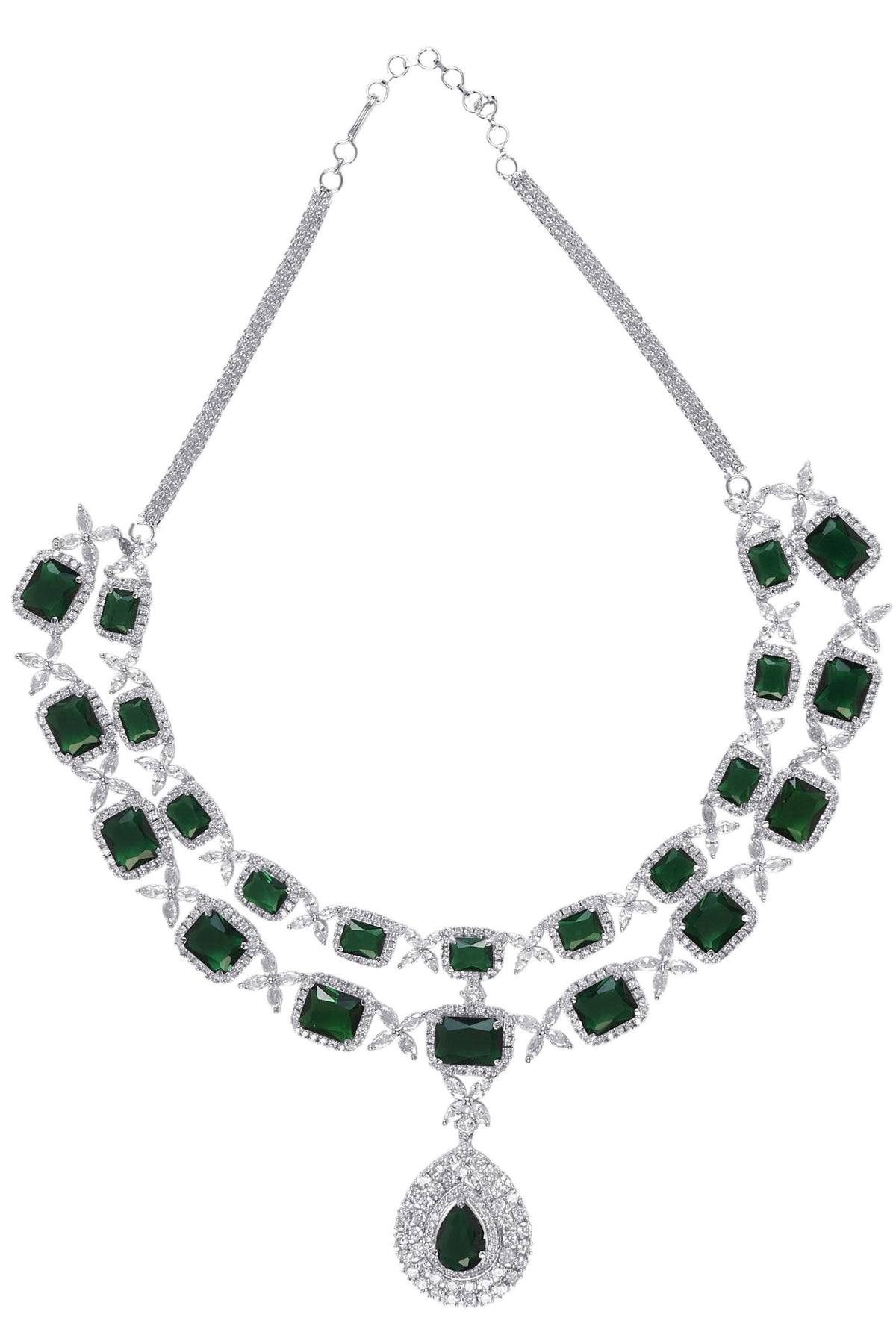 Silver Plated Green Emerald Zircon Necklace Set