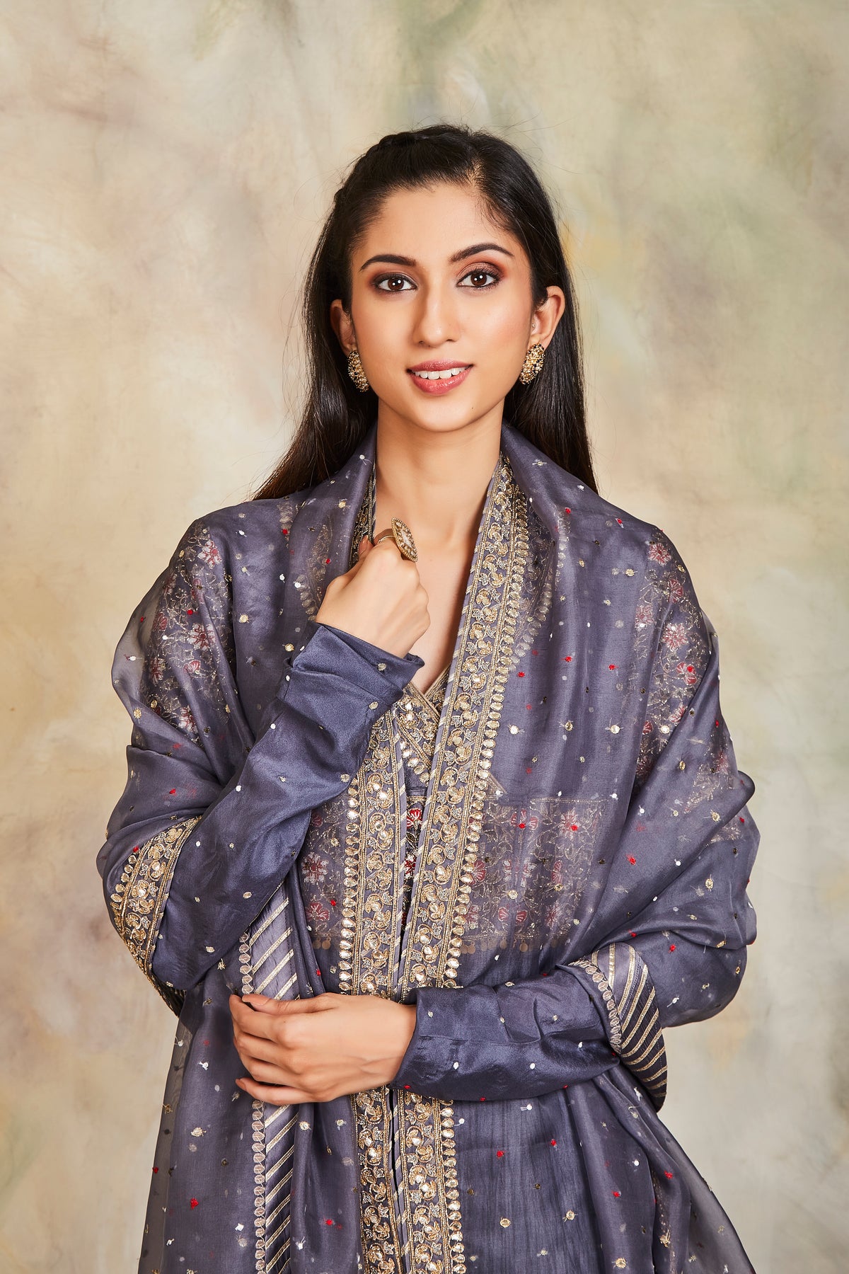 Grey anarkali set