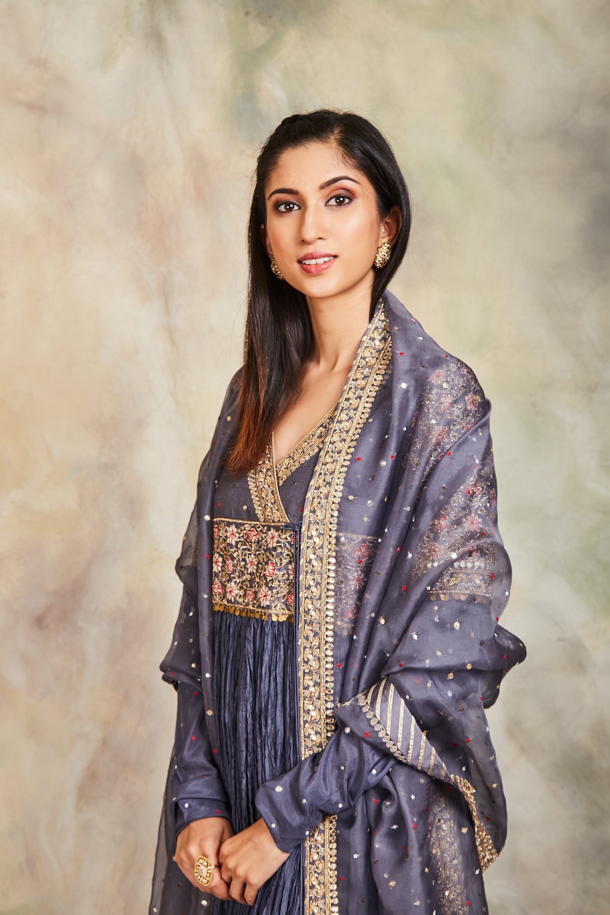 Grey anarkali set
