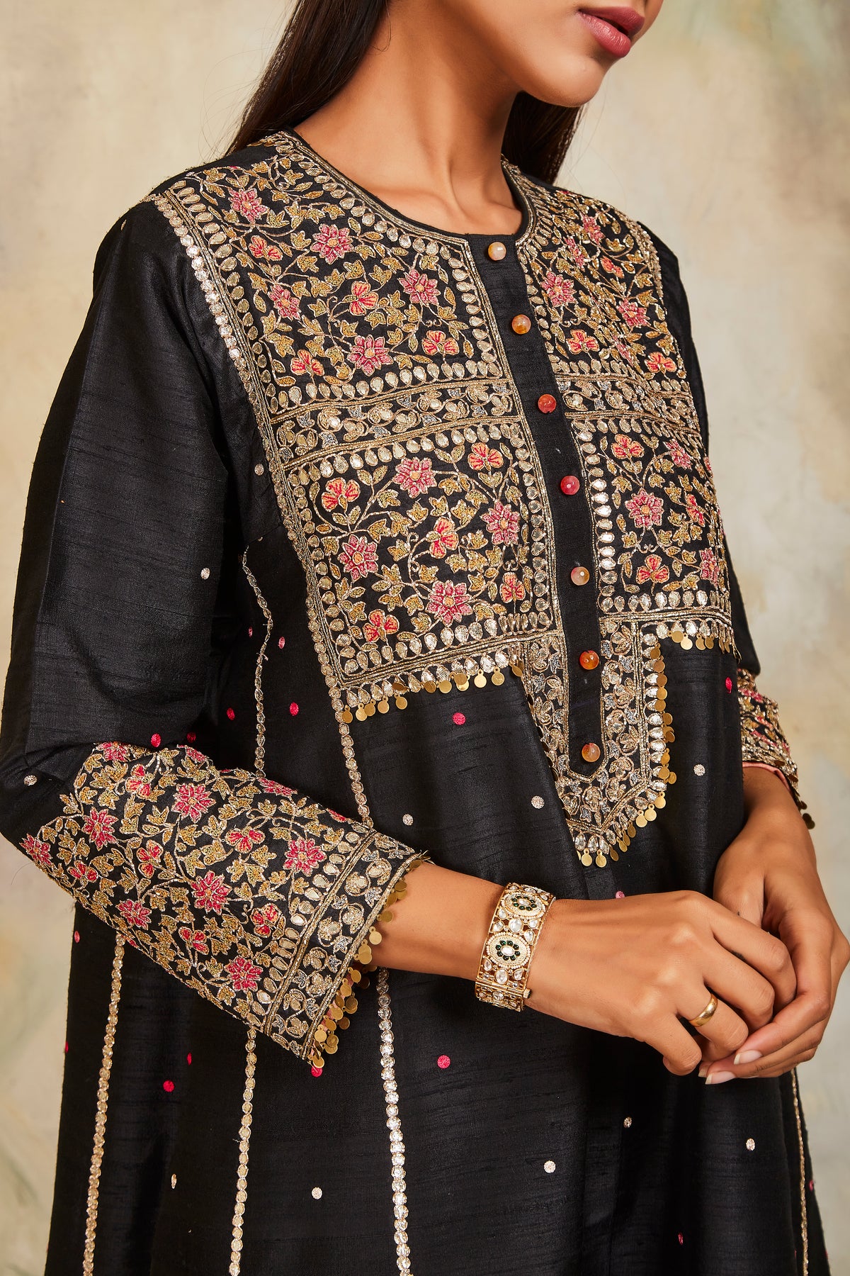 Black dabka kurta set