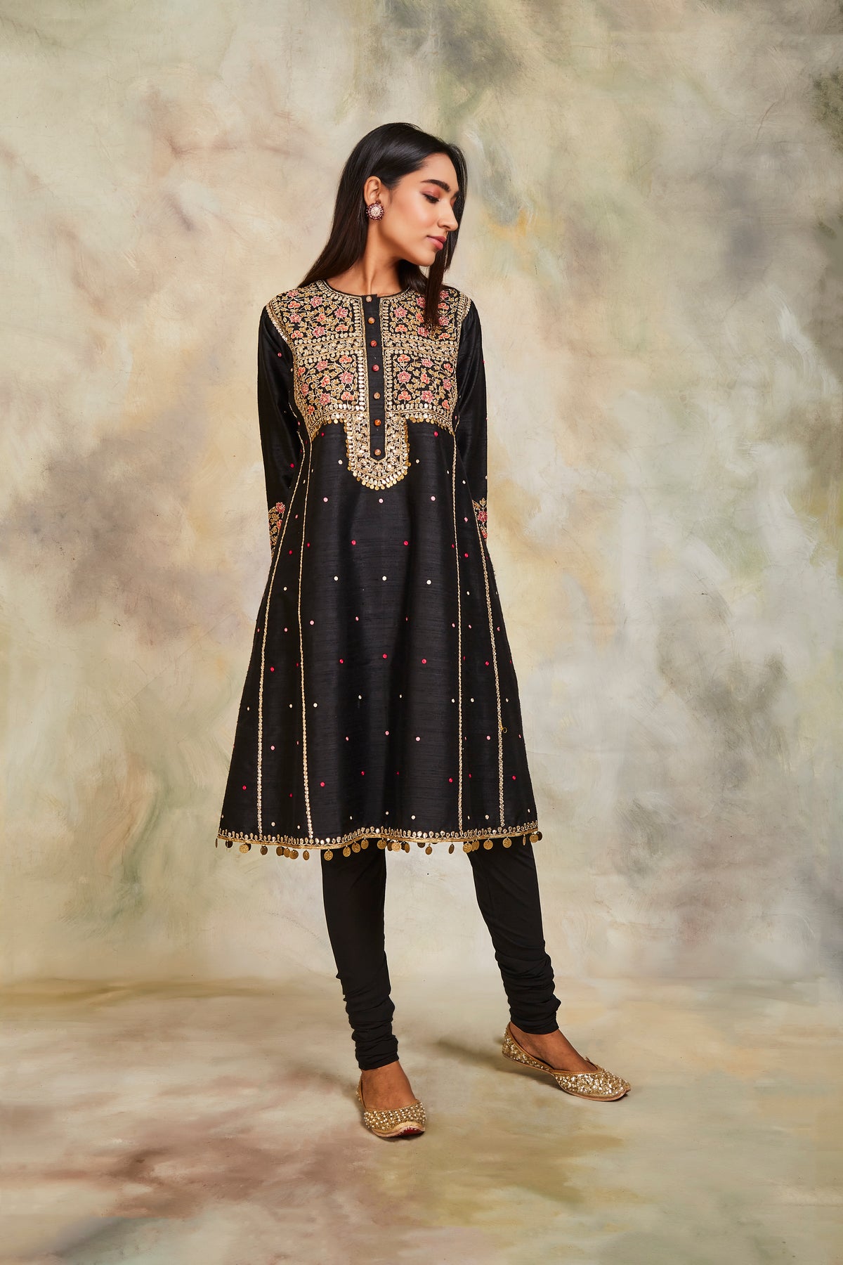 Black dabka kurta set