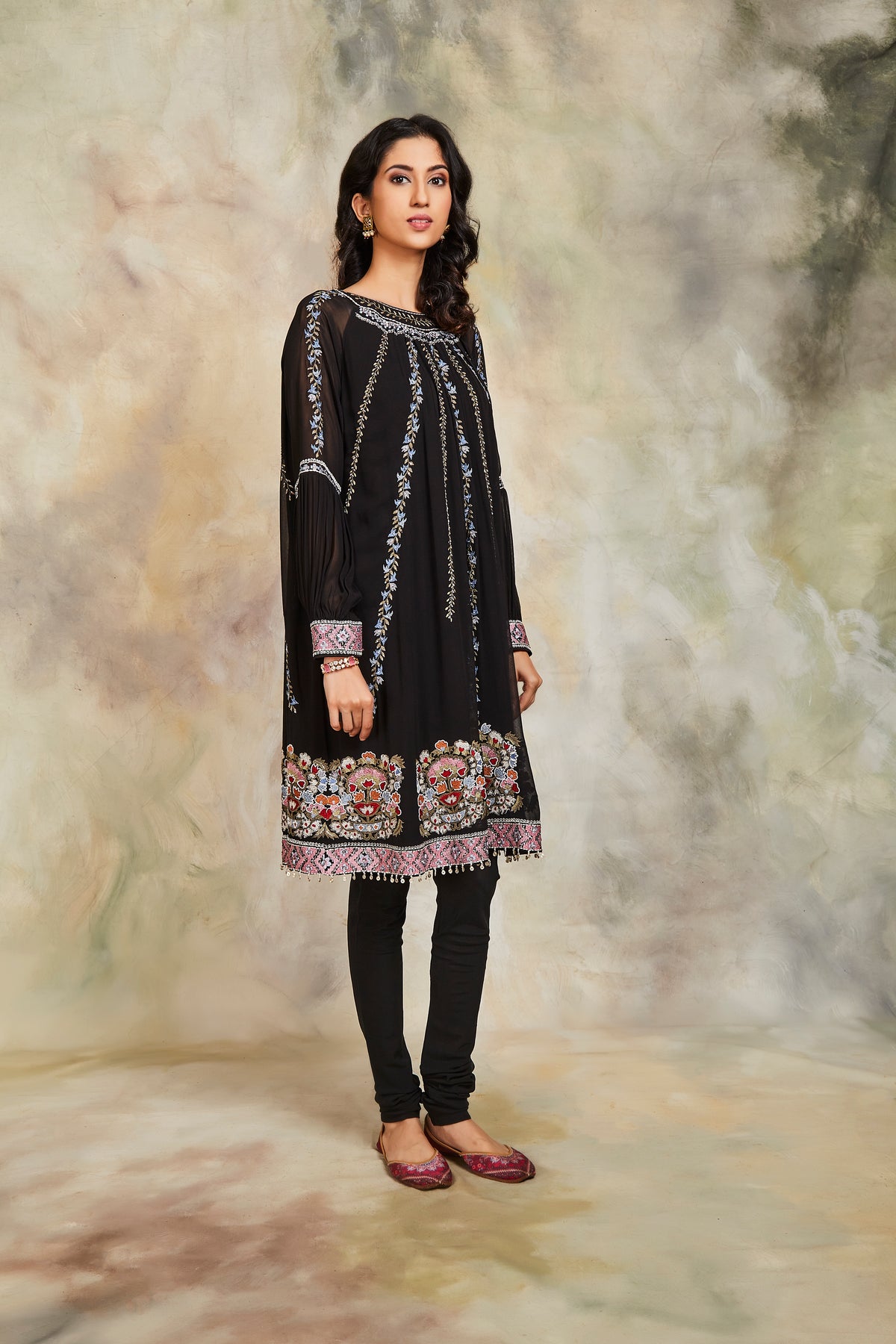 Black resham kurta set