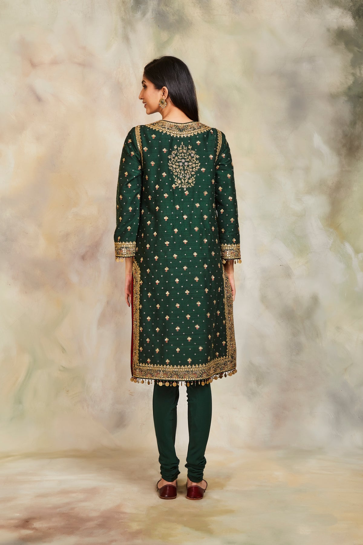 Bottle green zari kurta set
