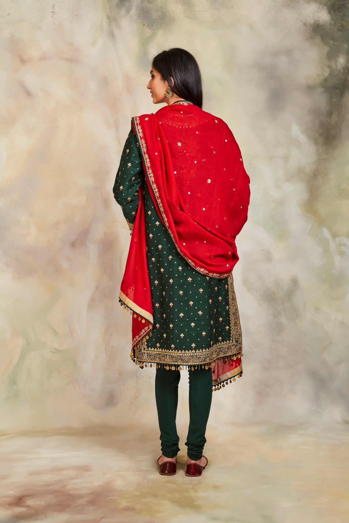 Bottle green zari kurta set