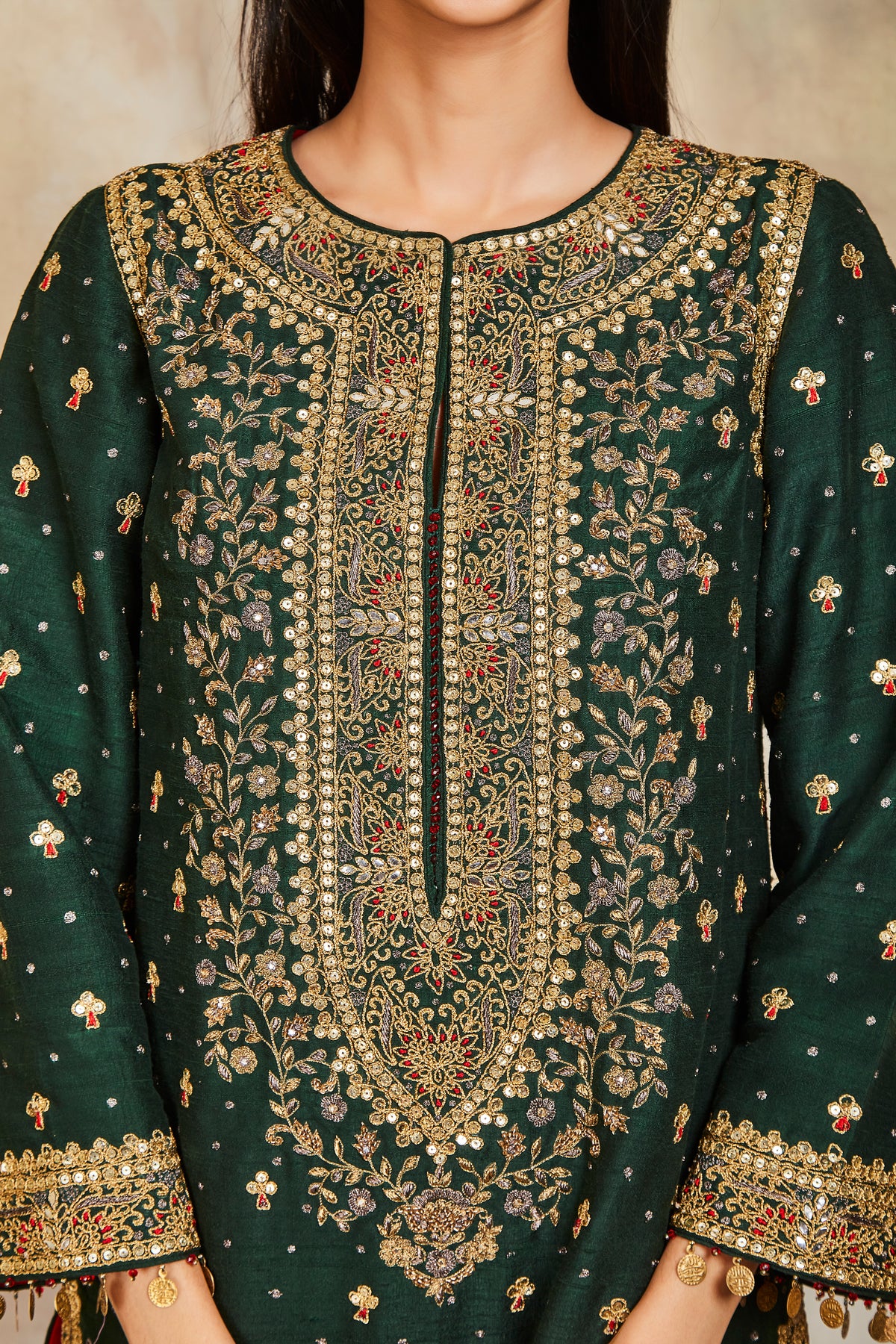 Bottle green zari kurta set