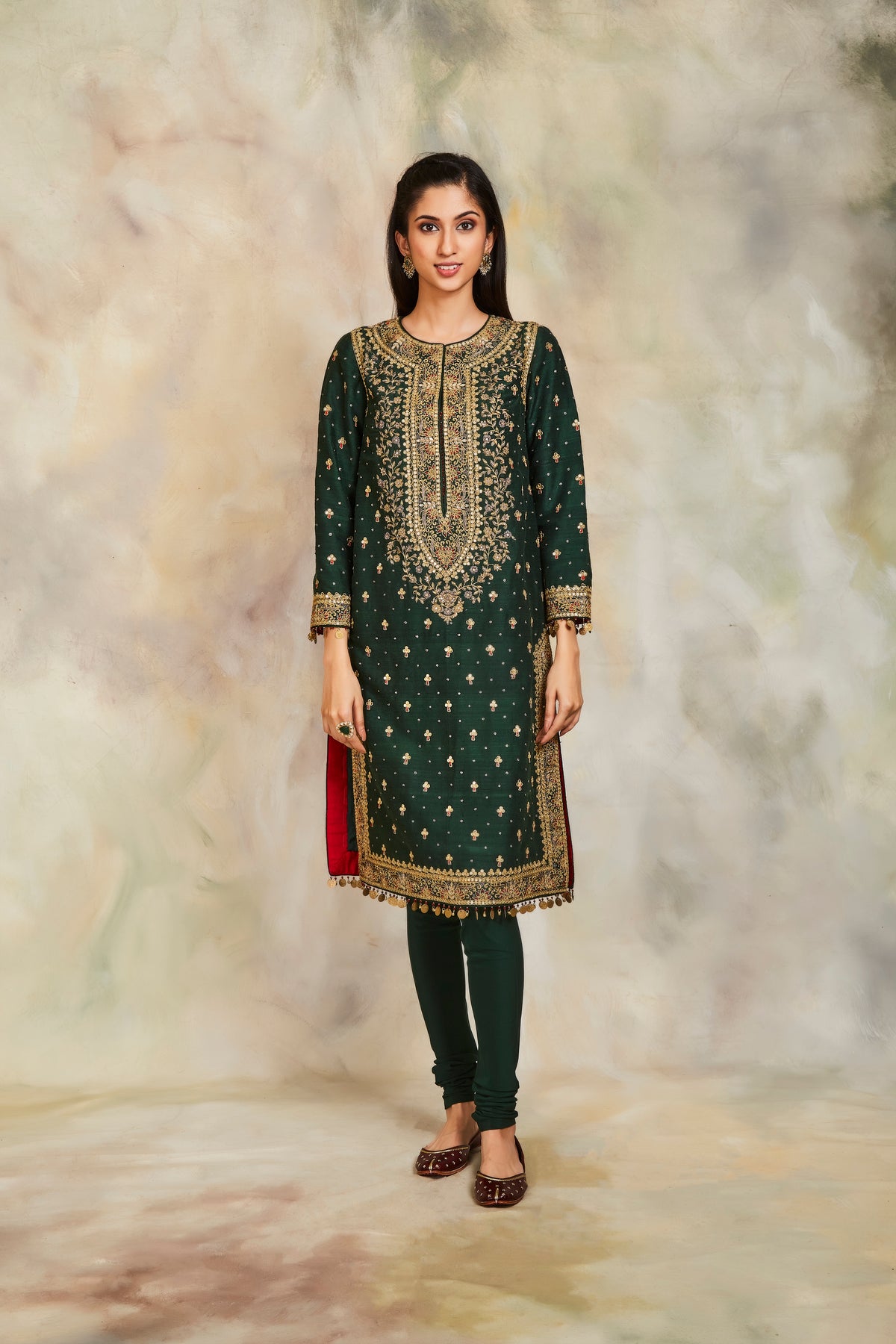 Bottle green zari kurta set