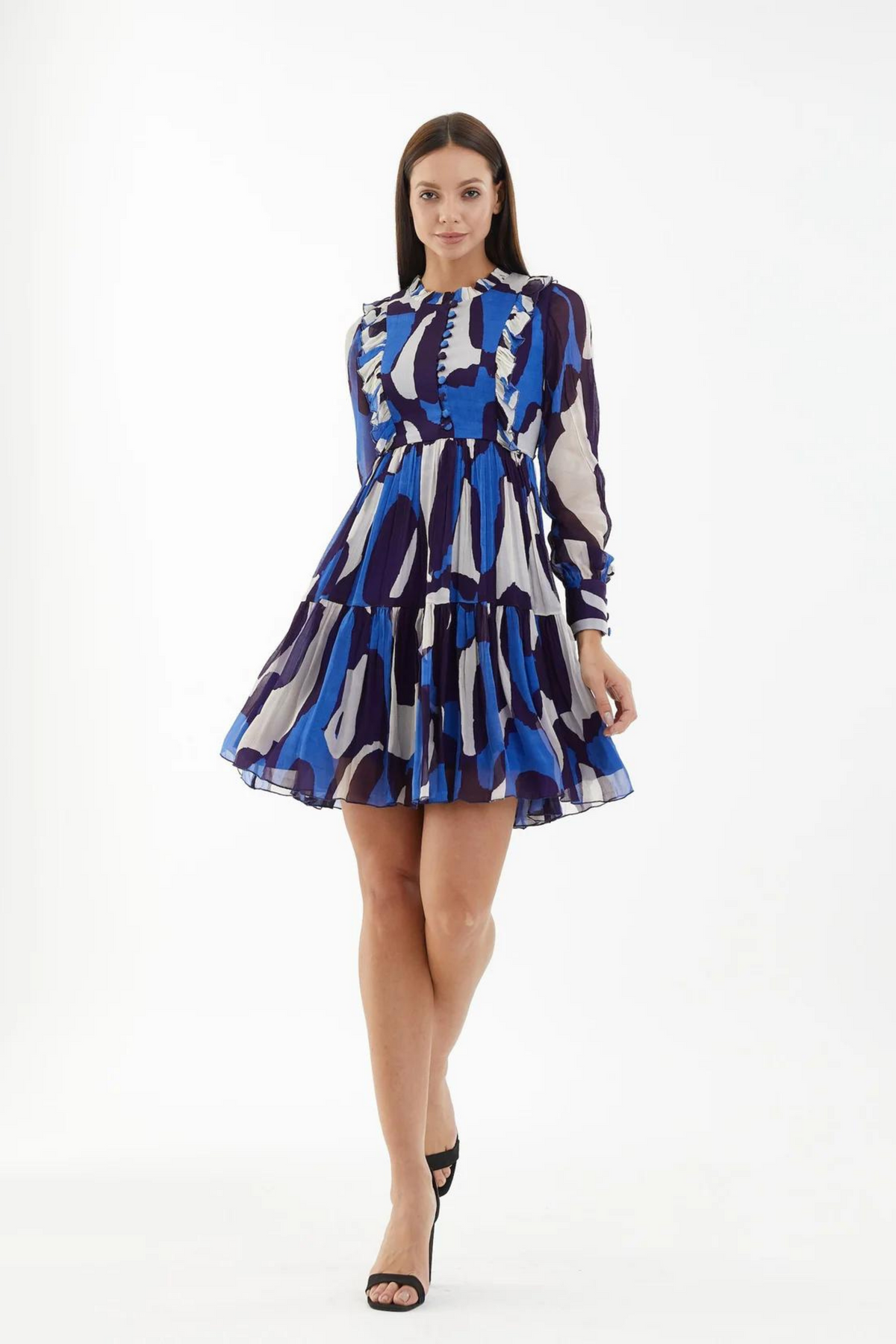 Blue And White Abstract Short Dress