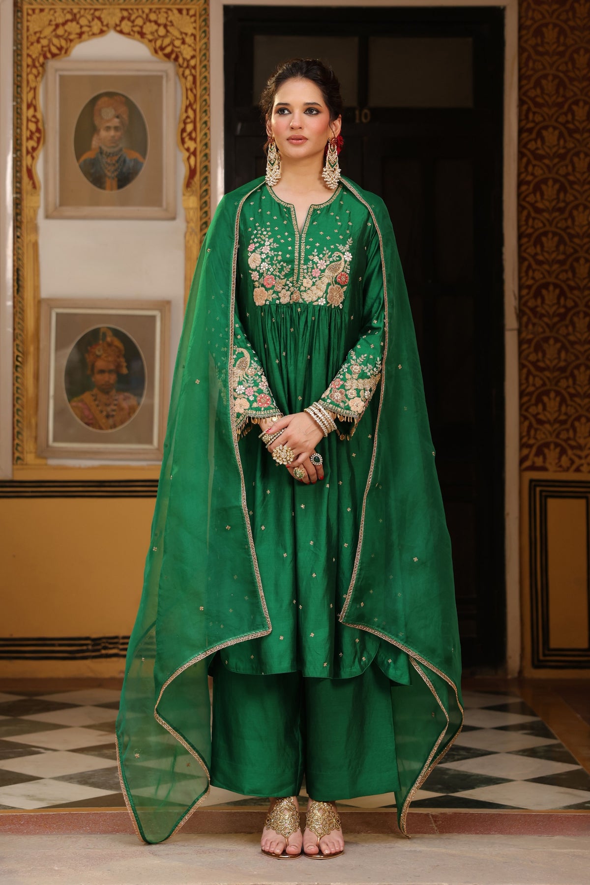 Green Ahista Mayur Kurta Set