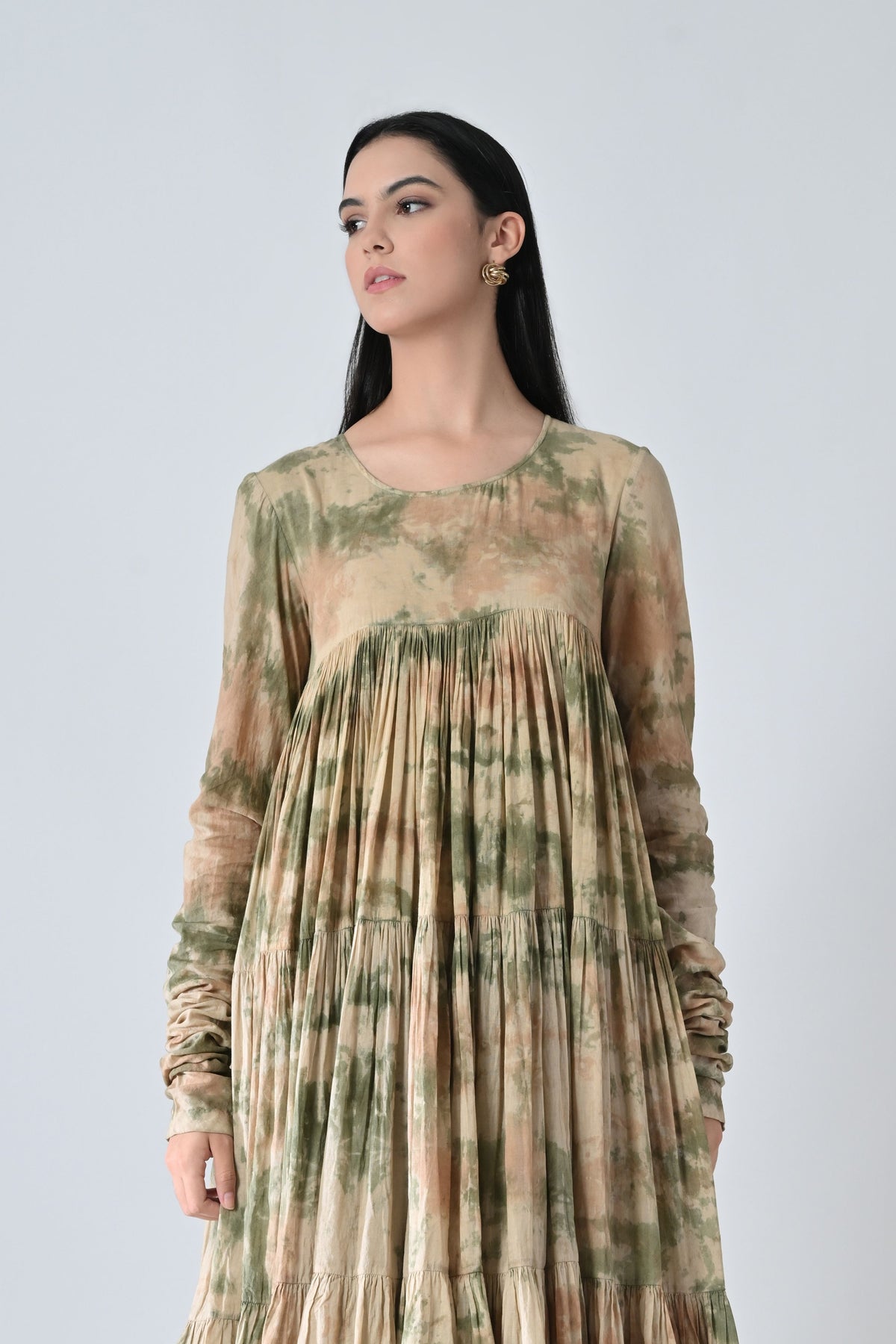 Beige Mist Tiered Midi Dress