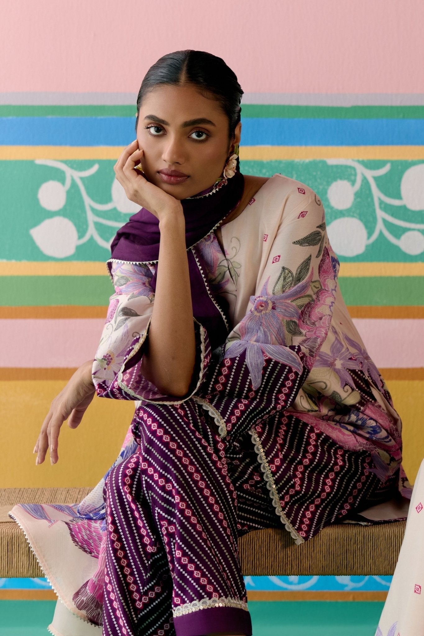 Purple Ikkat Kurta Set - Label Mogra - Elahe