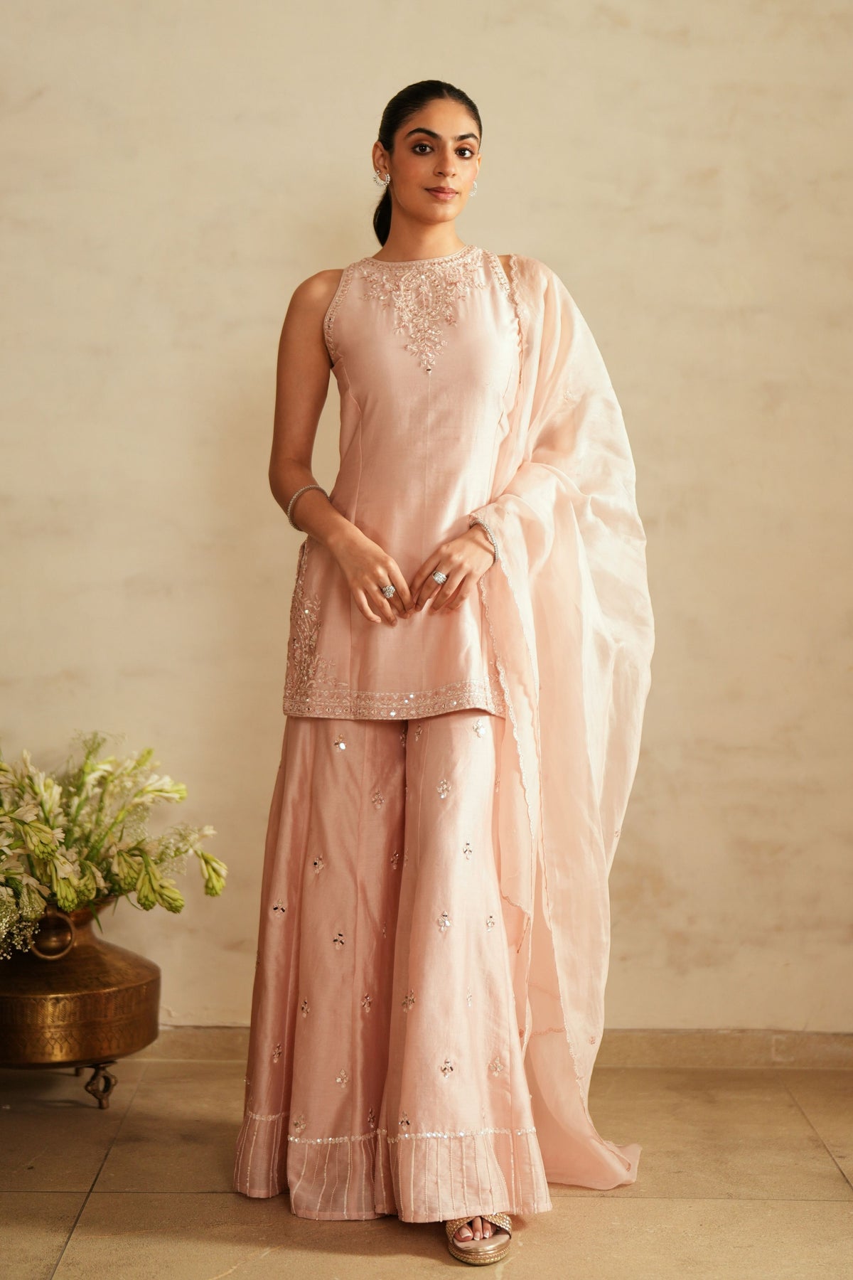 Baby Pink Princess Cut Top Sharara Set