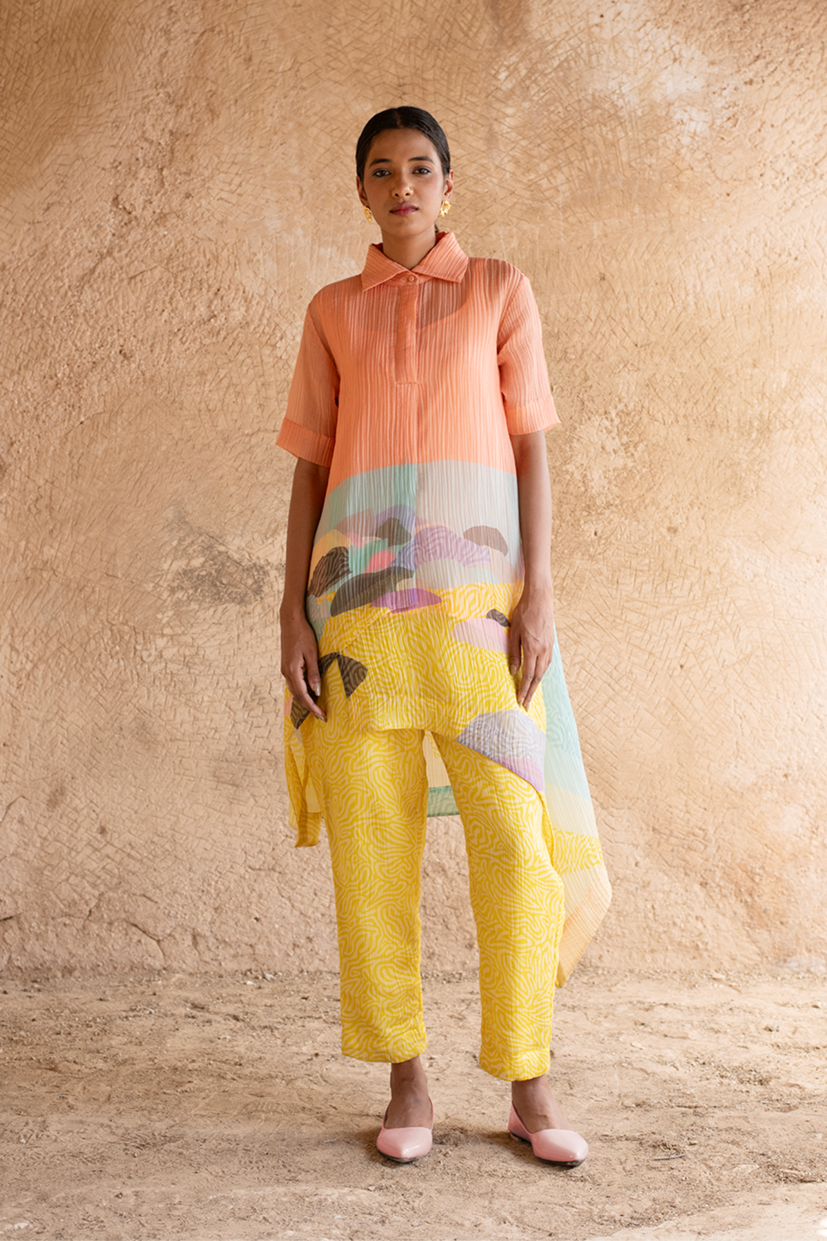 Bright Yellow Asymmetrical Kurta Set