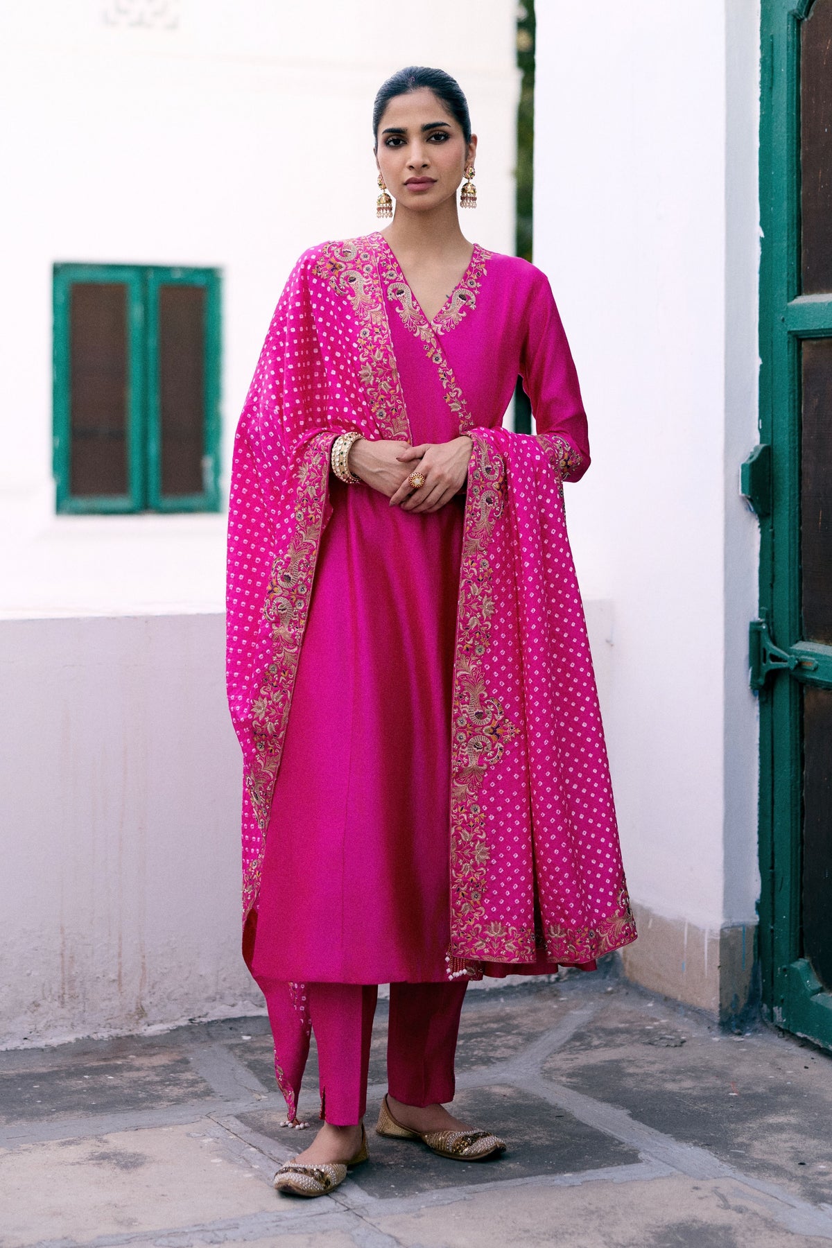 Peacock Bandhani Angrakha Set
