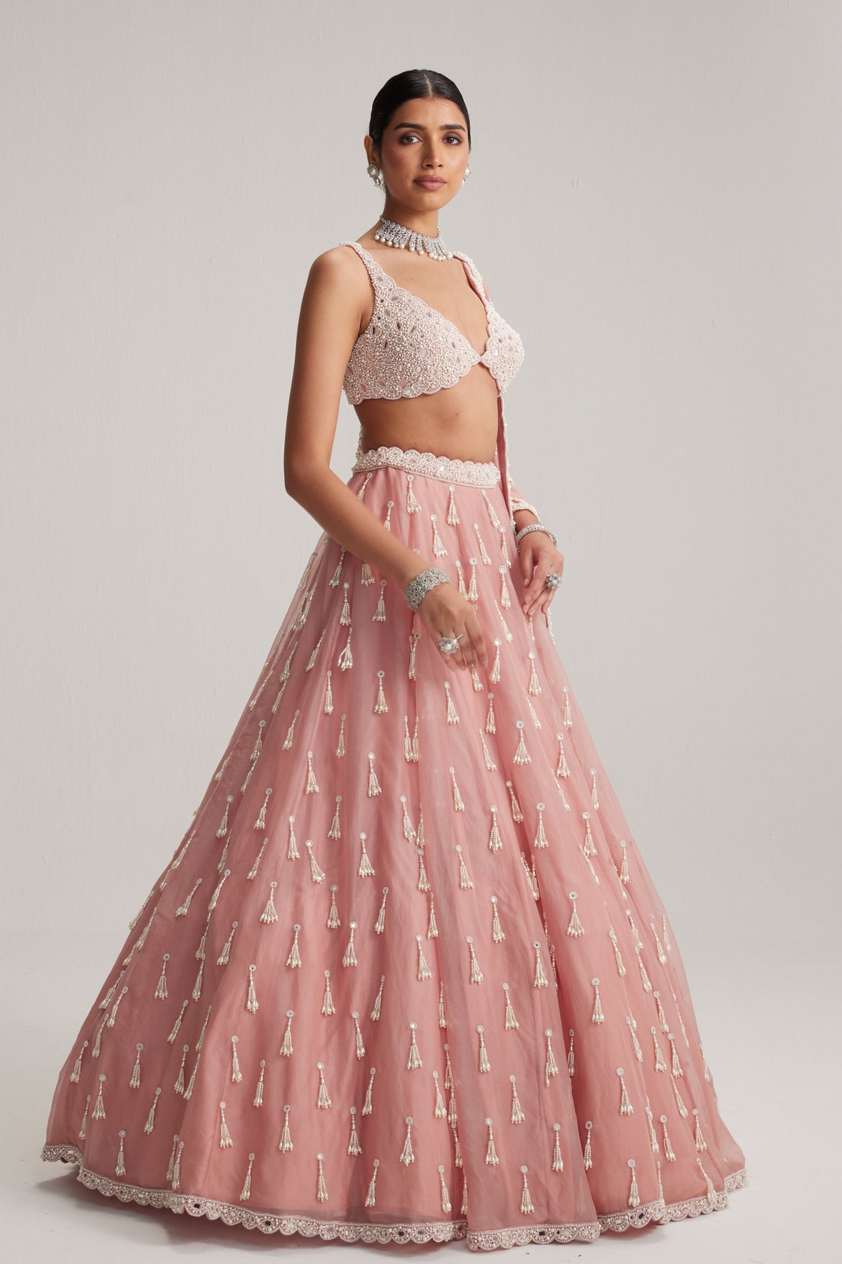Long Pearl Tassels Lehenga Set