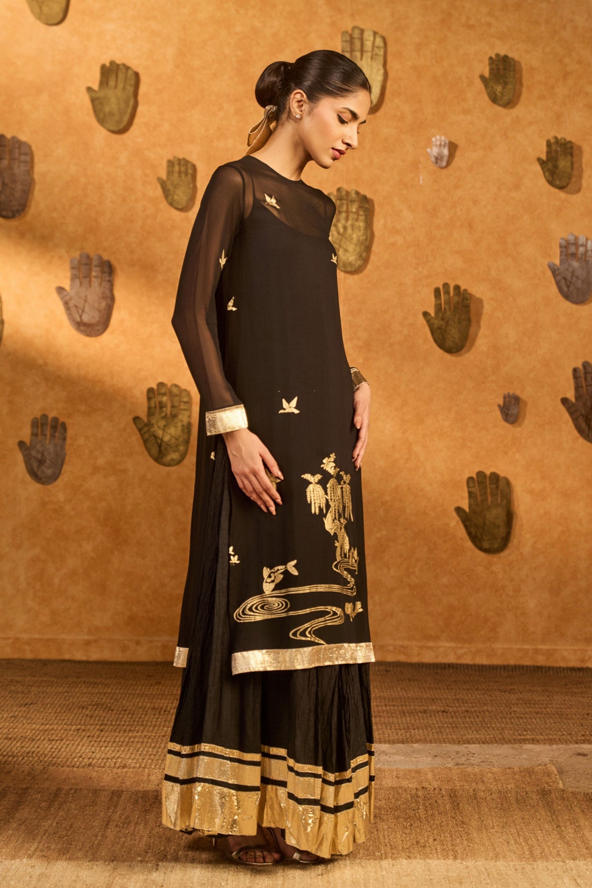 Black Bloom Anarkali Set