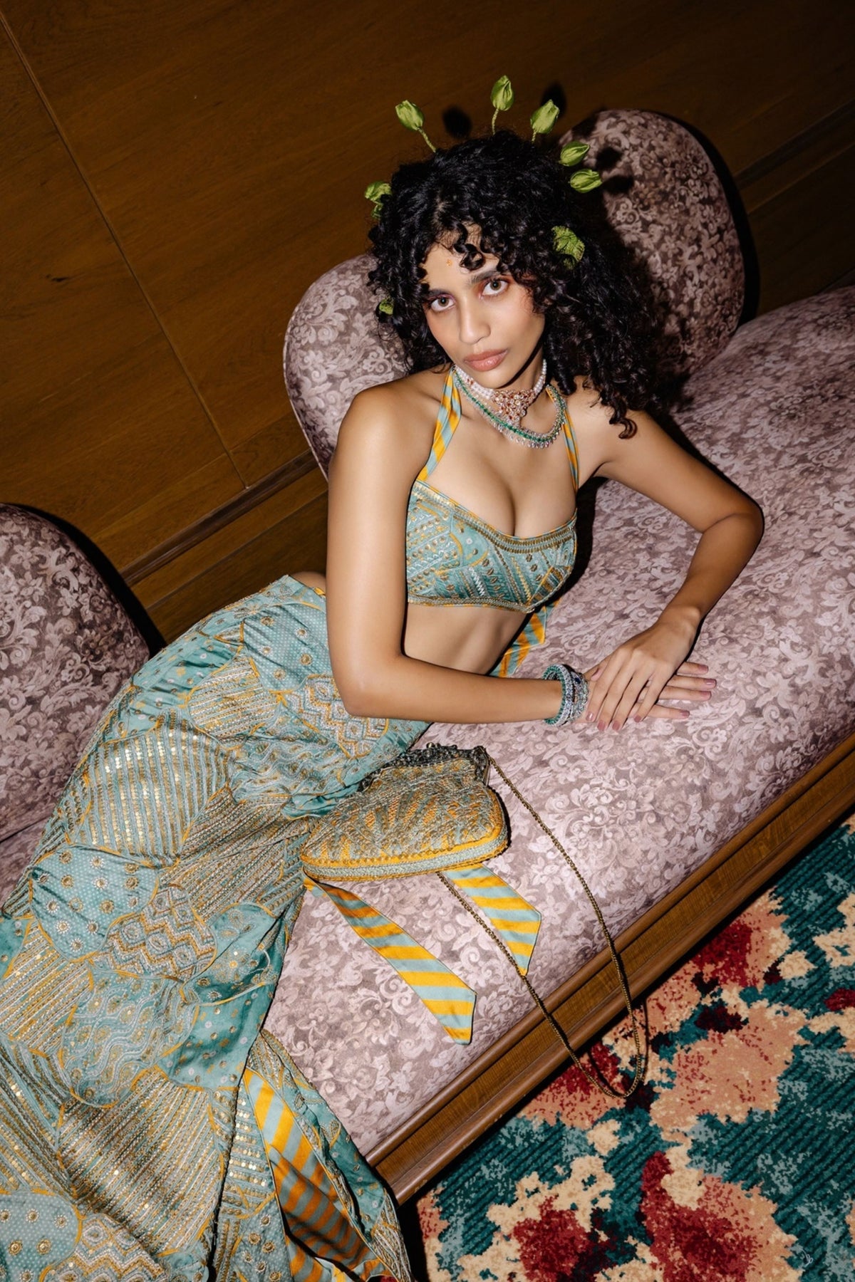 Sage Green Crop Top Skirt Set