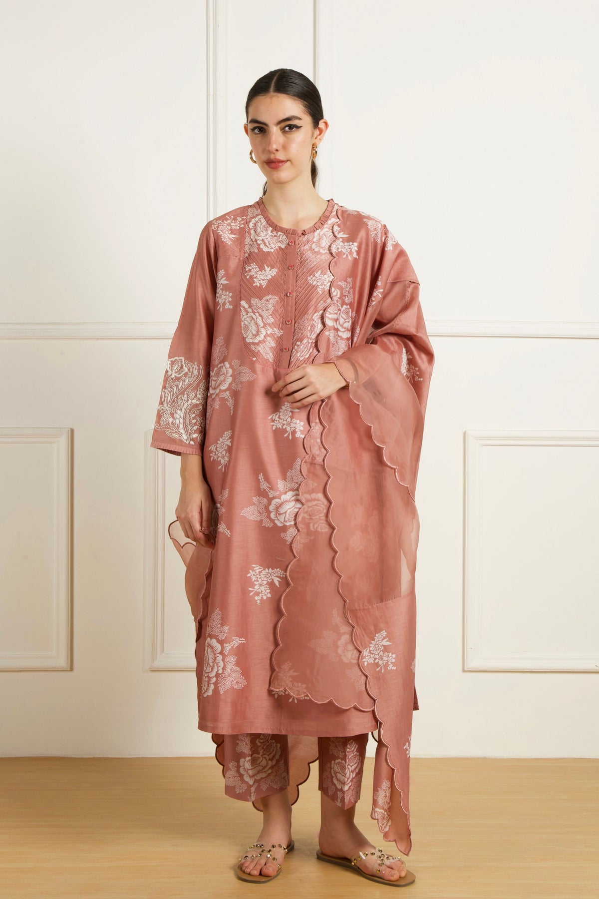 Almond Discharge Print Kurta Set