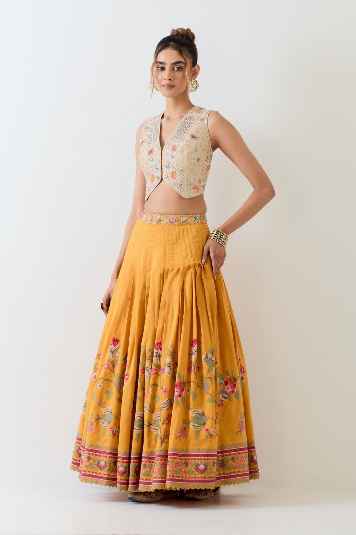 Chanderi Silk  Top and Skirt Set
