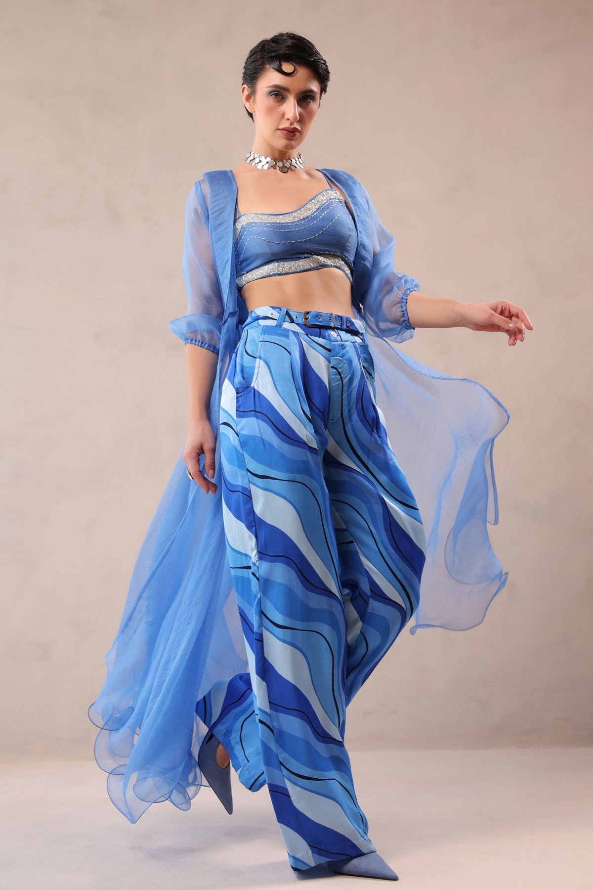 Ocean Blue Sheer Jacket Set