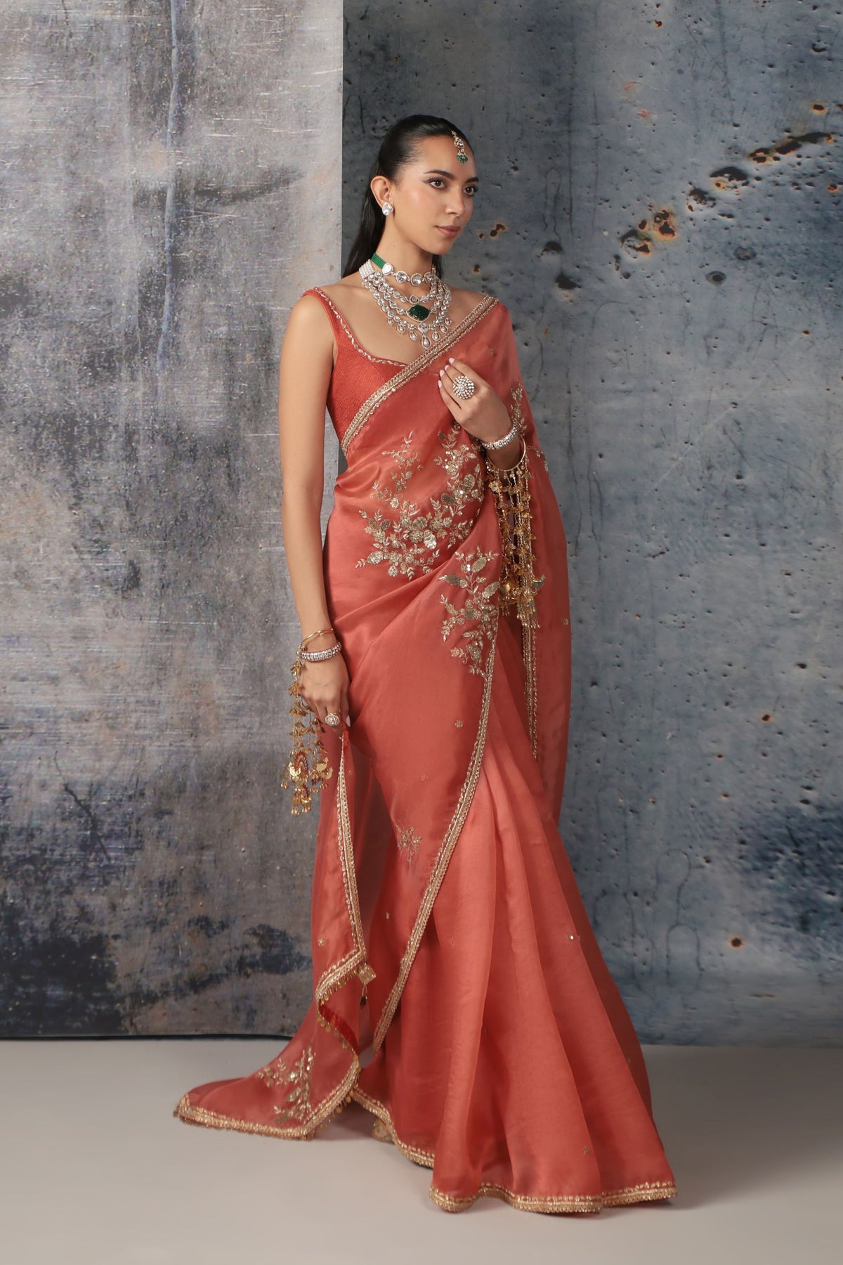 Orange Zardosi Saree Set