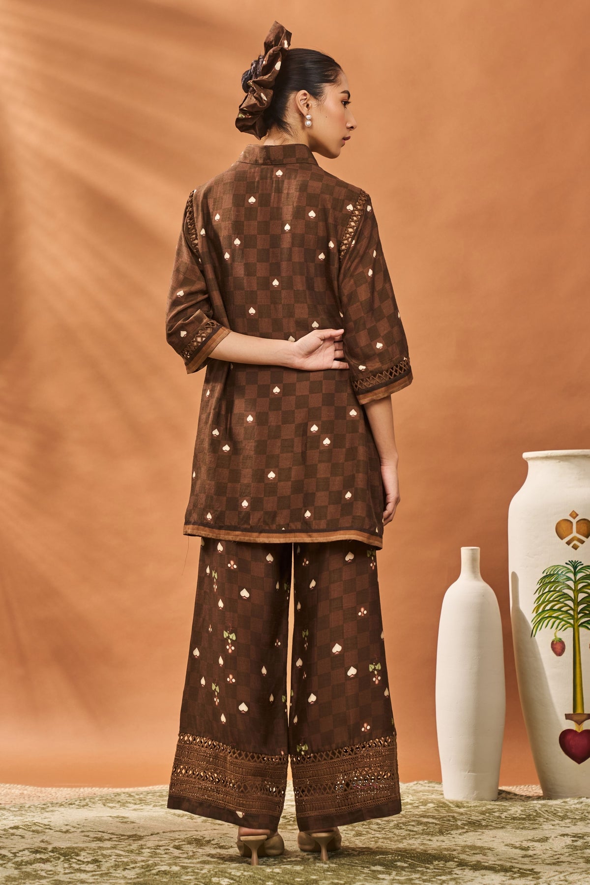 Brown Checkers Bloom Co-ord Set