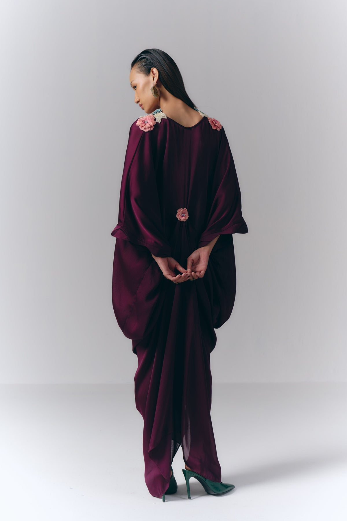 Purple Embroidered Draped Kaftan
