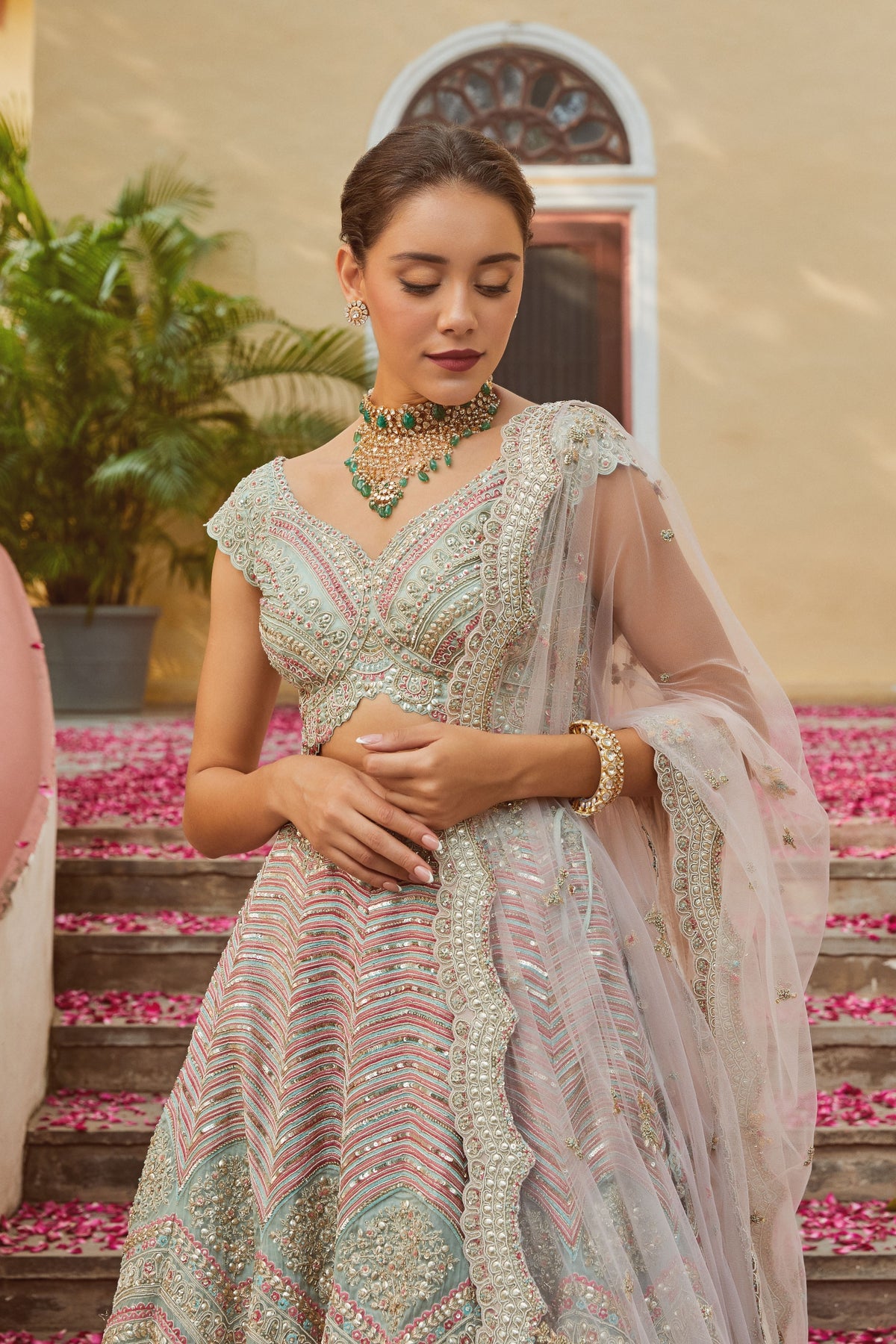 Sea green embroidered lehenga set