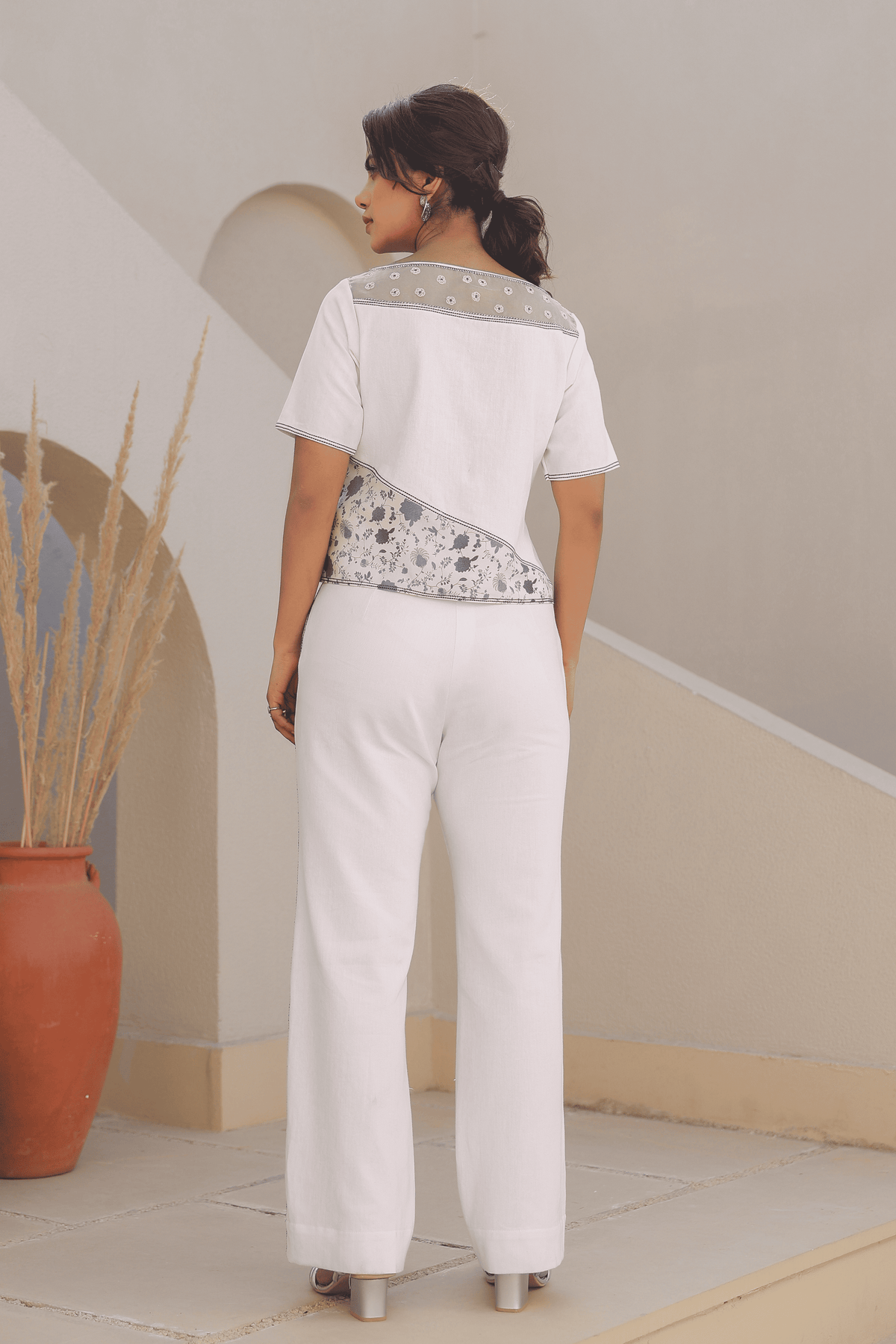 Azure Boat Neck Co-ord Set in White