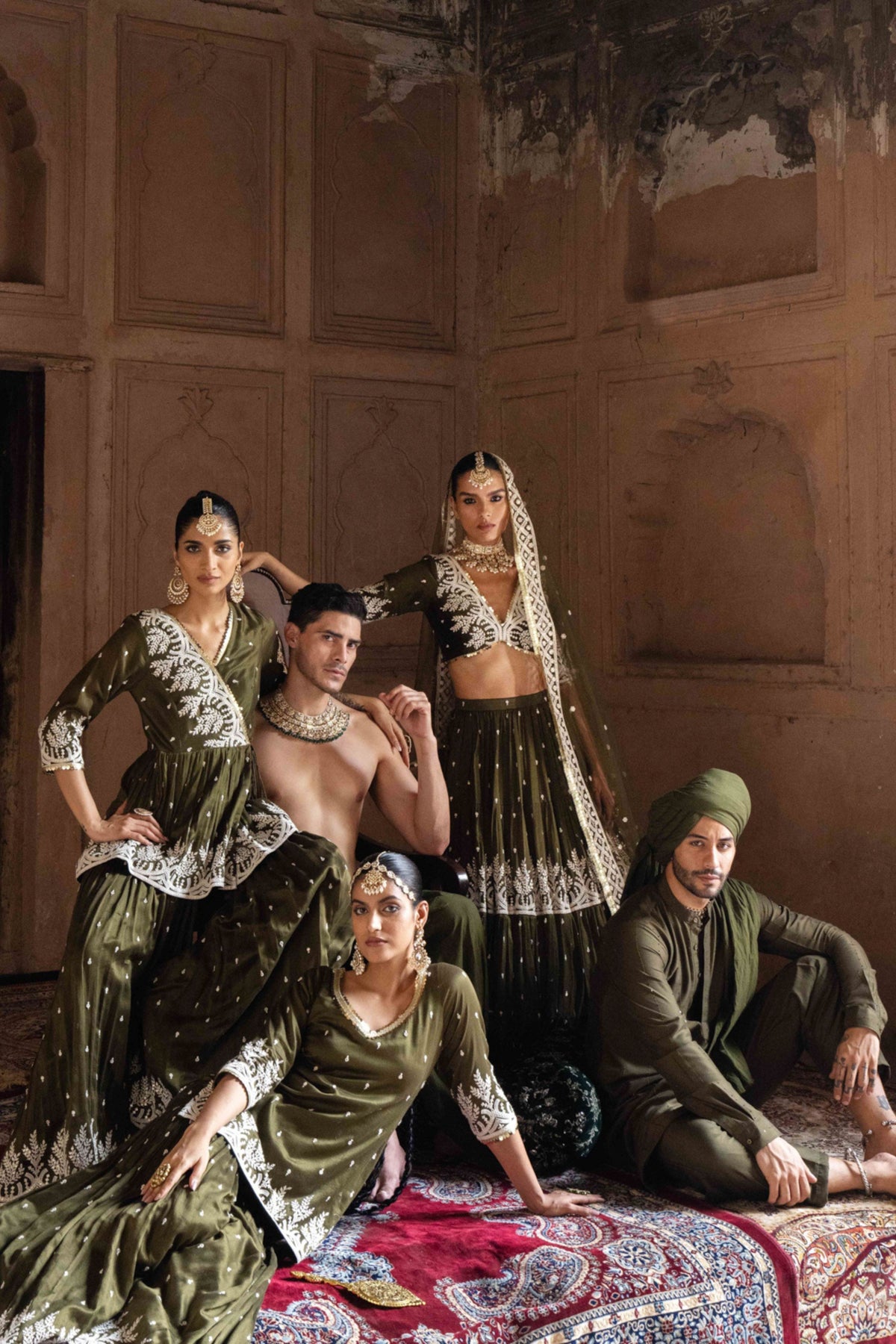 Olive Maharani Forest Lehenga Set
