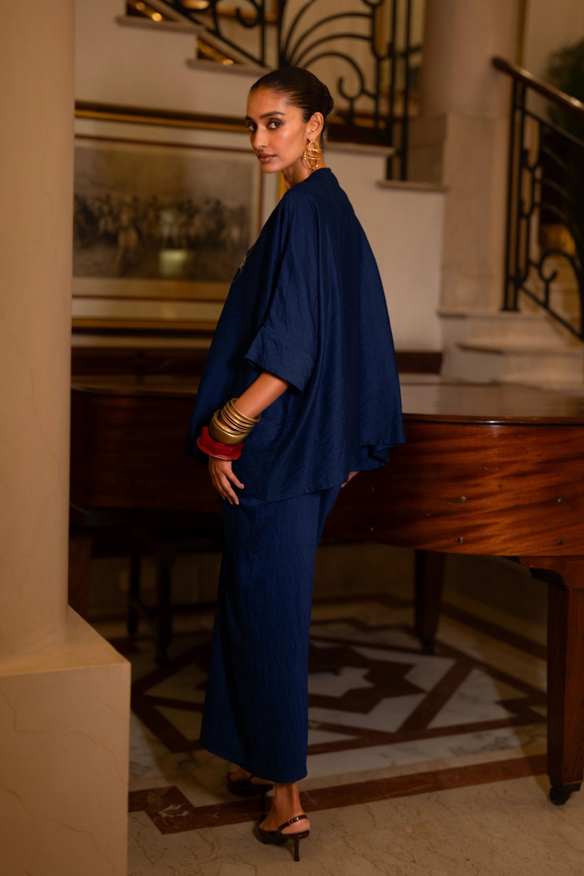 Embroidered Boxy Top & Drape Skirt