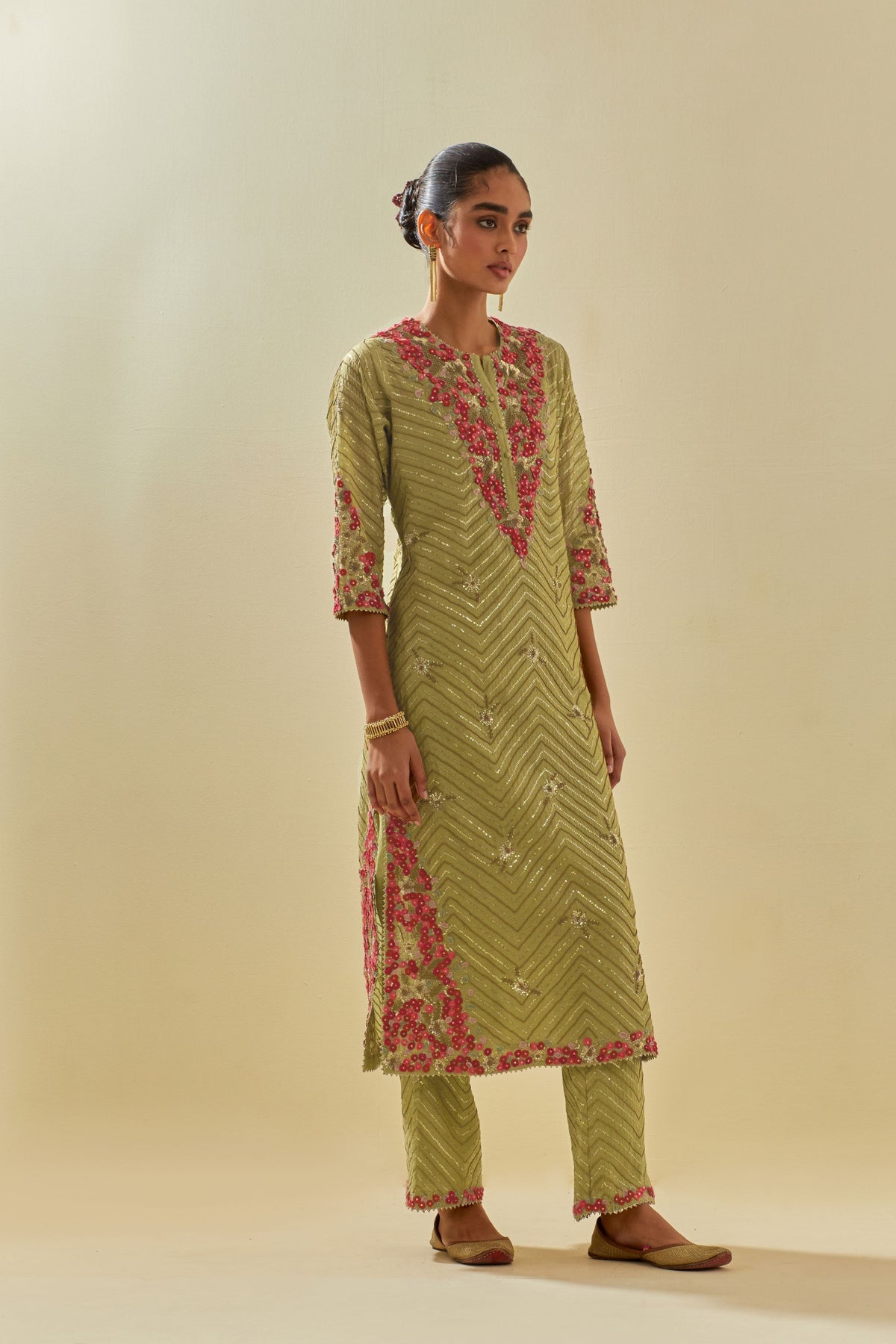 Green Tissue Chanderi Kurta Set