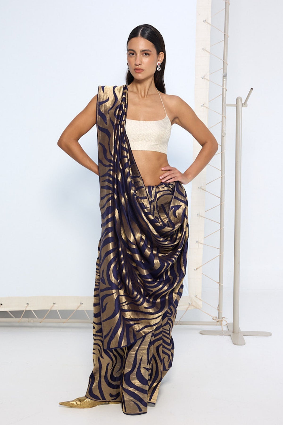 Blue and Gold Handwoven Saree
