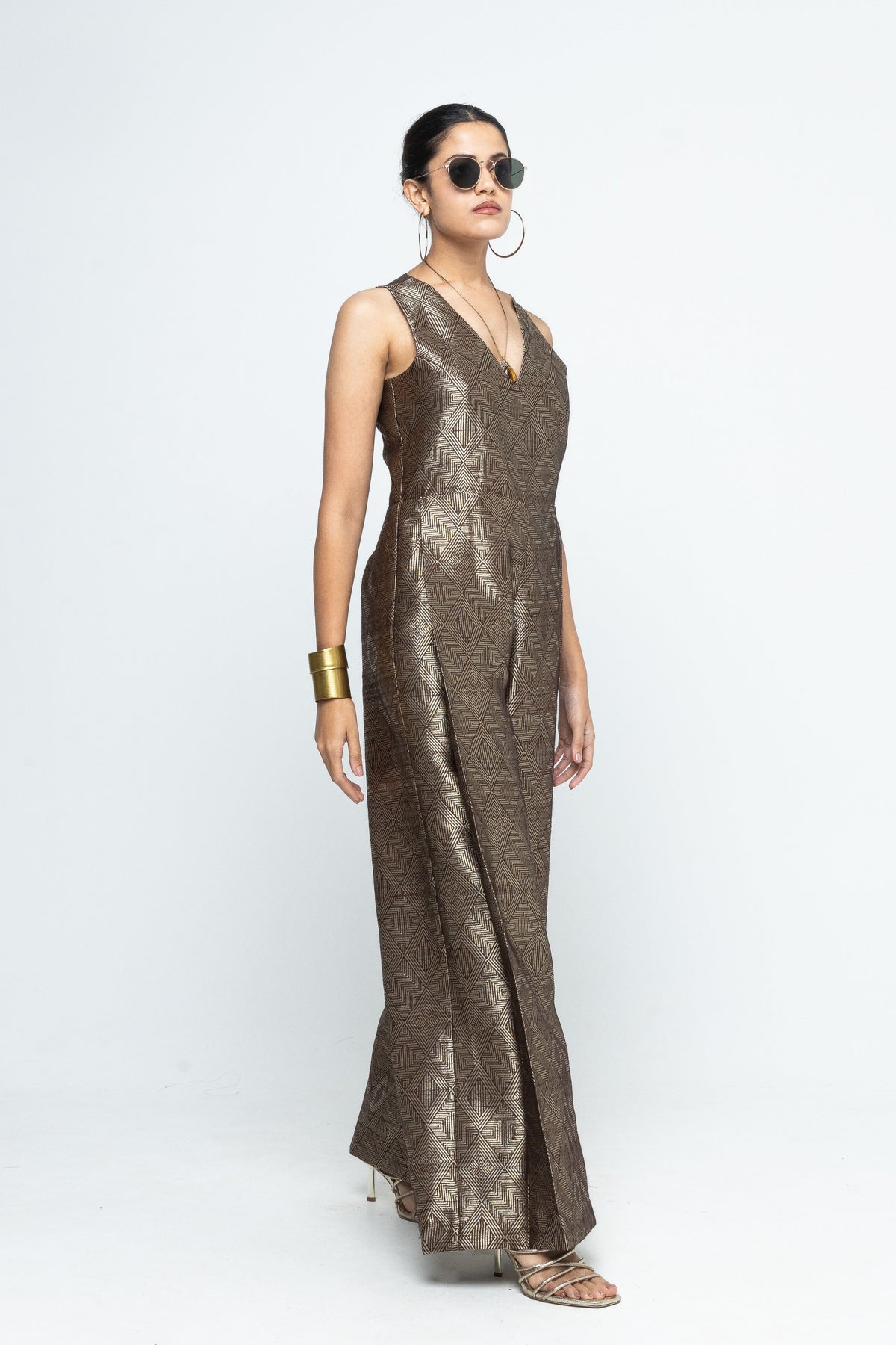 Sera Brown Metallic Jumpsuit